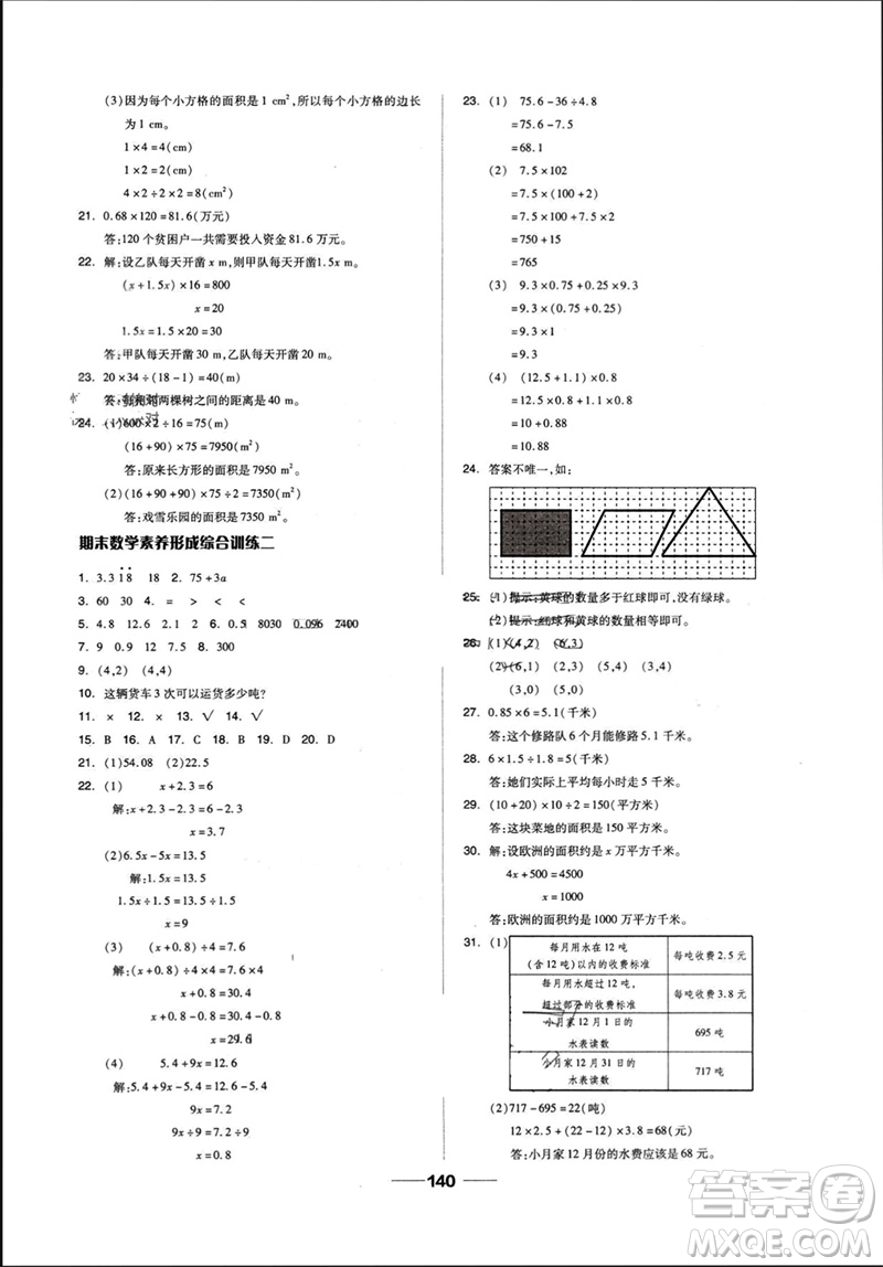 山東科學(xué)技術(shù)出版社2023年秋新思維伴你學(xué)達標測試卷五年級數(shù)學(xué)上冊人教版參考答案