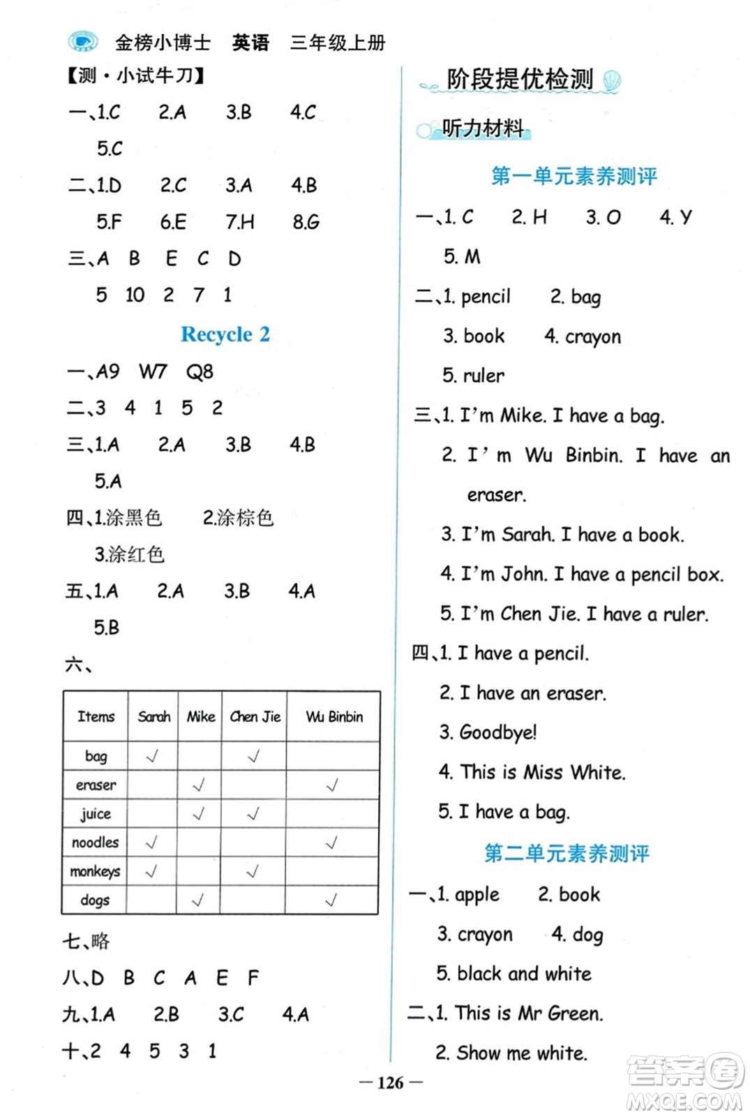 遼寧少年兒童出版社2023年秋世紀(jì)金榜金榜小博士三年級(jí)英語上冊(cè)通用版答案