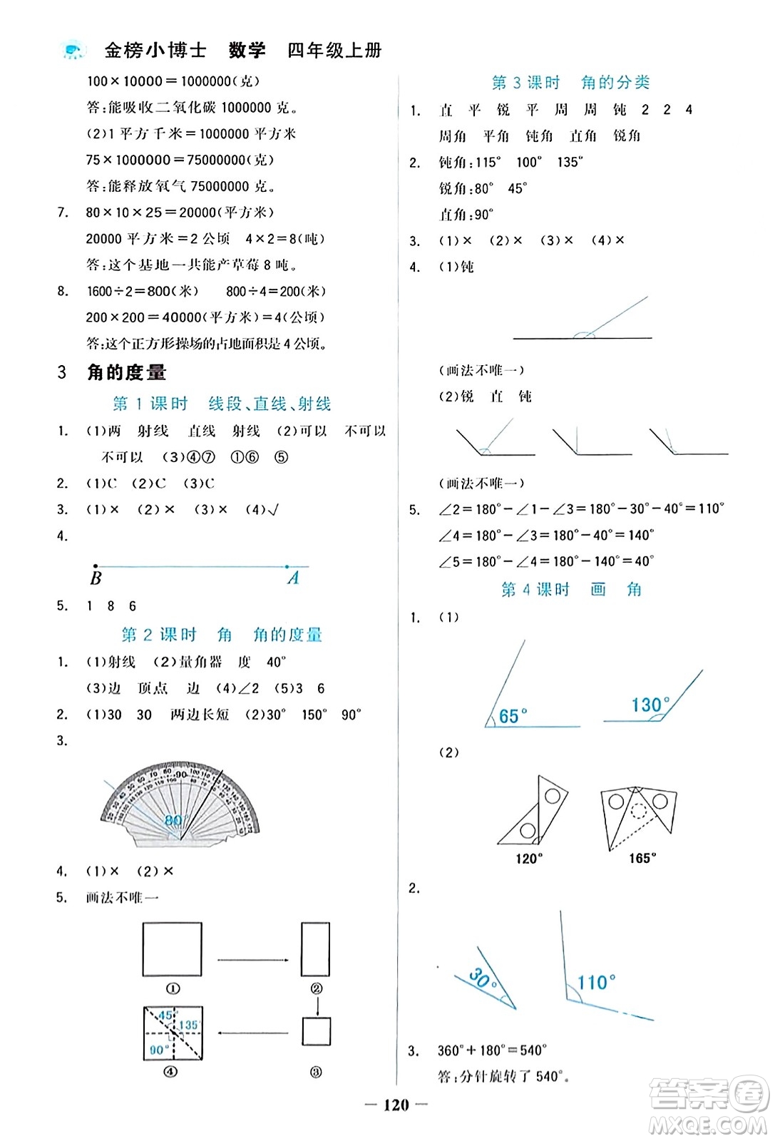 遼寧少年兒童出版社2023年秋世紀金榜金榜小博士四年級數(shù)學上冊通用版答案