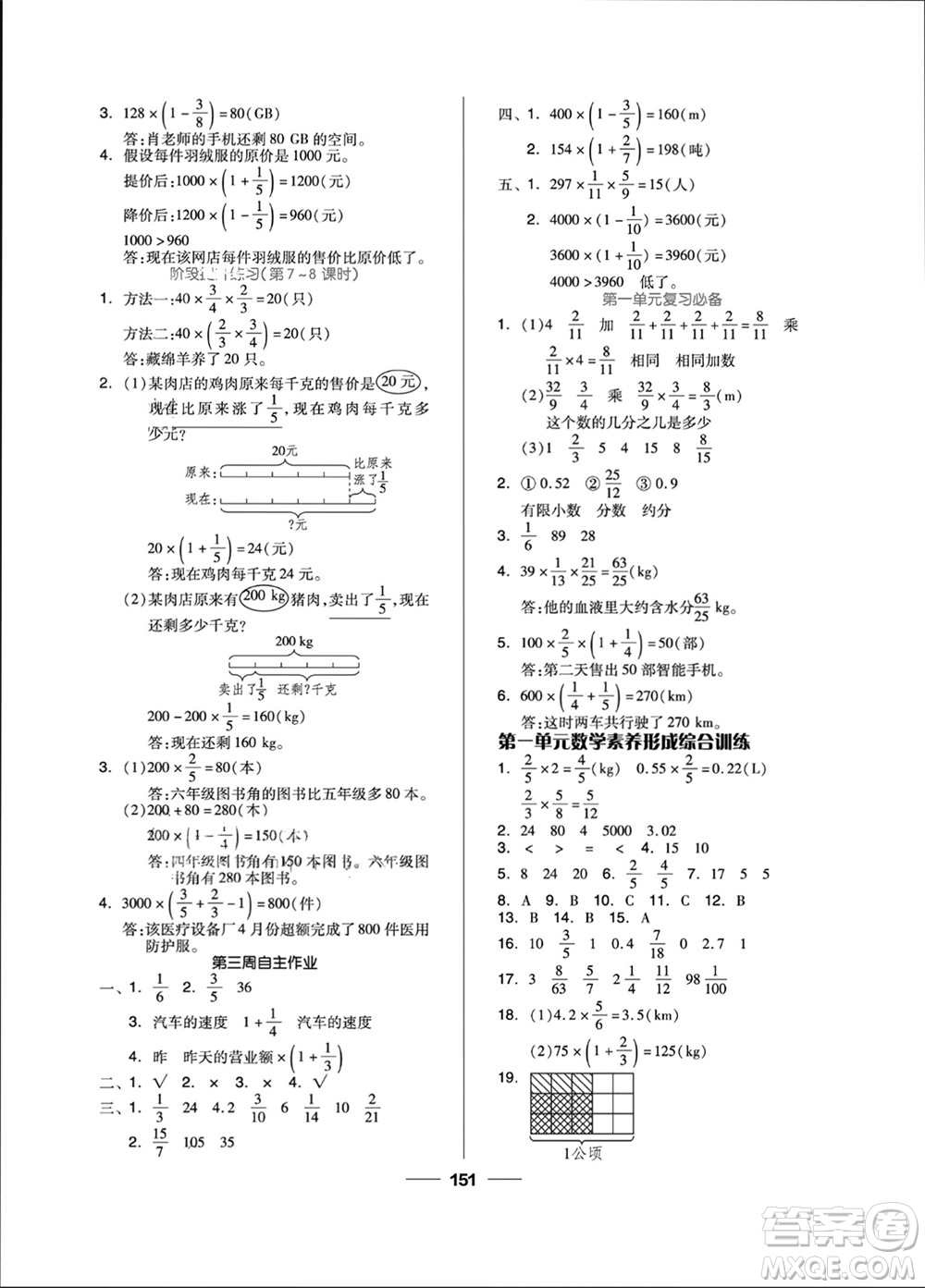 山東科學(xué)技術(shù)出版社2023年秋新思維伴你學(xué)六年級數(shù)學(xué)上冊人教版參考答案
