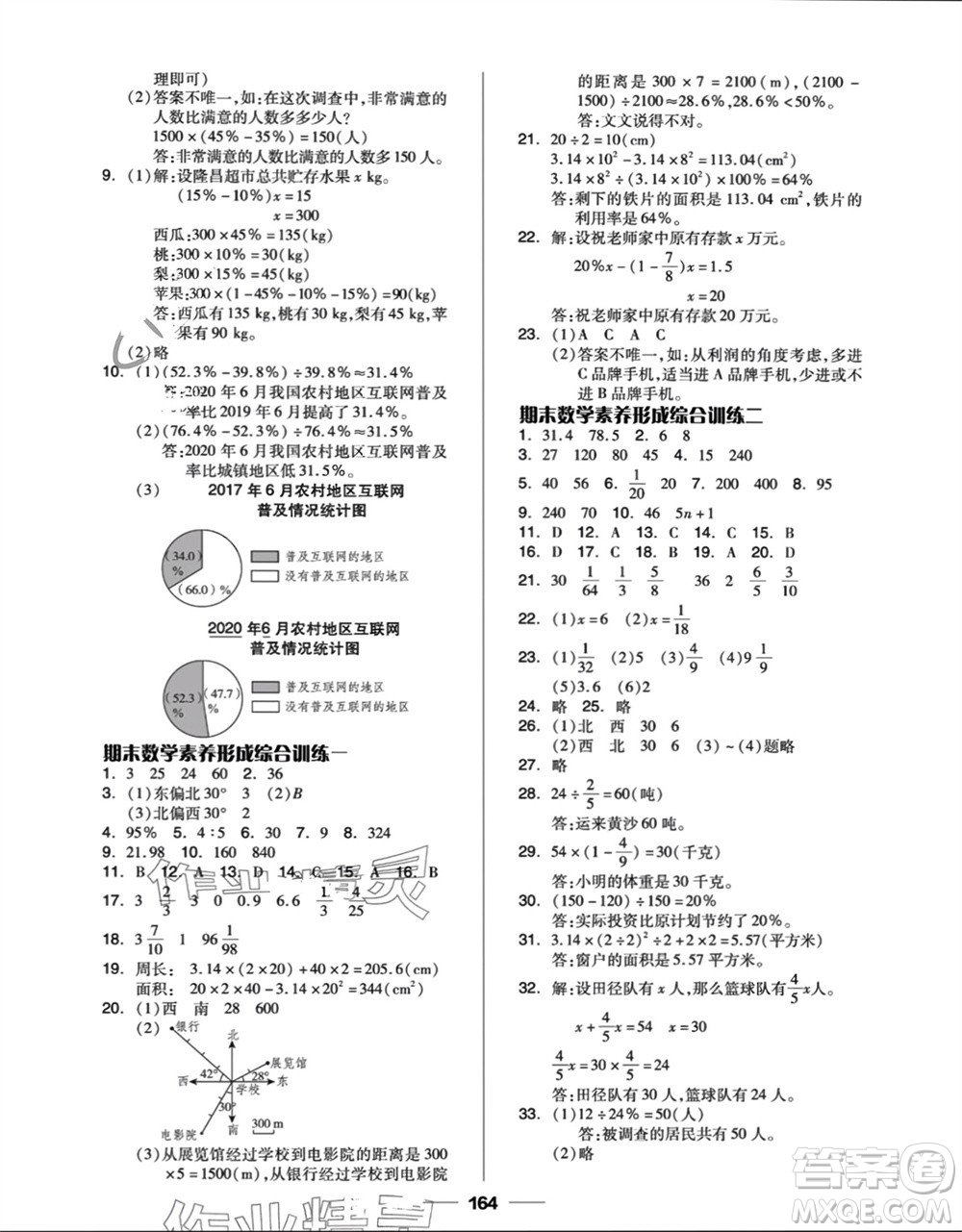 山東科學(xué)技術(shù)出版社2023年秋新思維伴你學(xué)六年級數(shù)學(xué)上冊人教版參考答案
