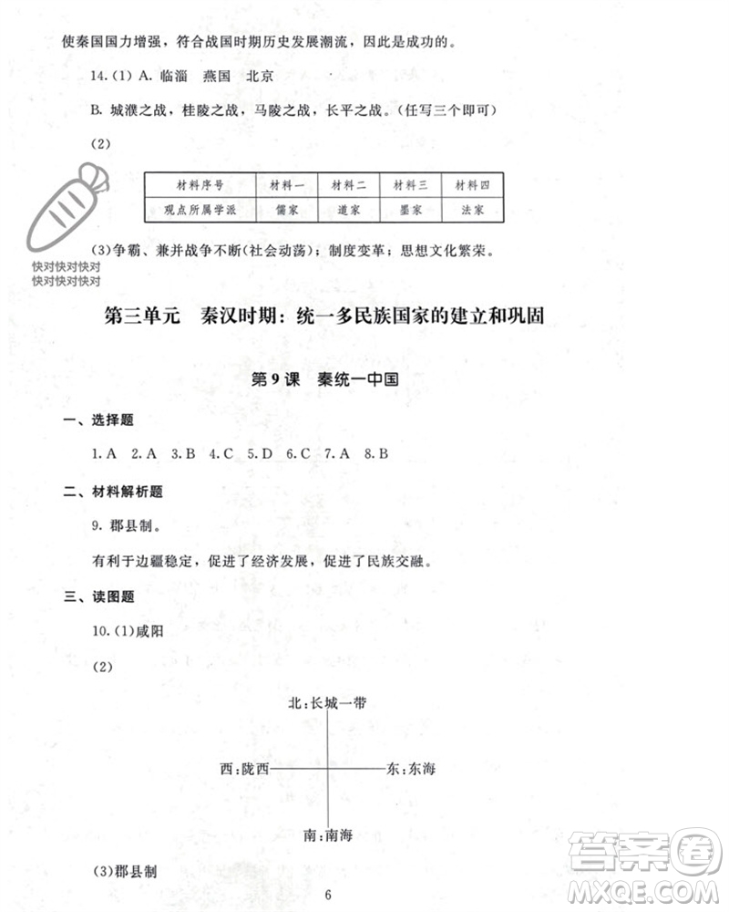 北京師范大學(xué)出版社2023年秋京師普教伴你學(xué)同步學(xué)習(xí)手冊(cè)七年級(jí)中國(guó)歷史上冊(cè)通用版參考答案