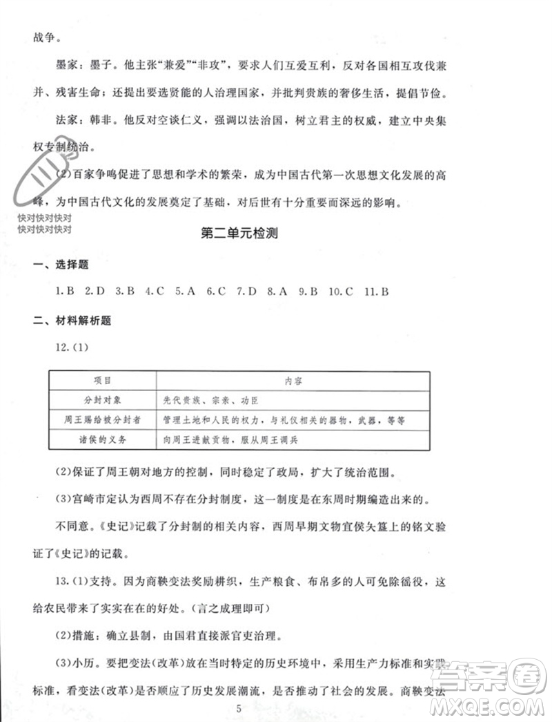 北京師范大學(xué)出版社2023年秋京師普教伴你學(xué)同步學(xué)習(xí)手冊(cè)七年級(jí)中國(guó)歷史上冊(cè)通用版參考答案