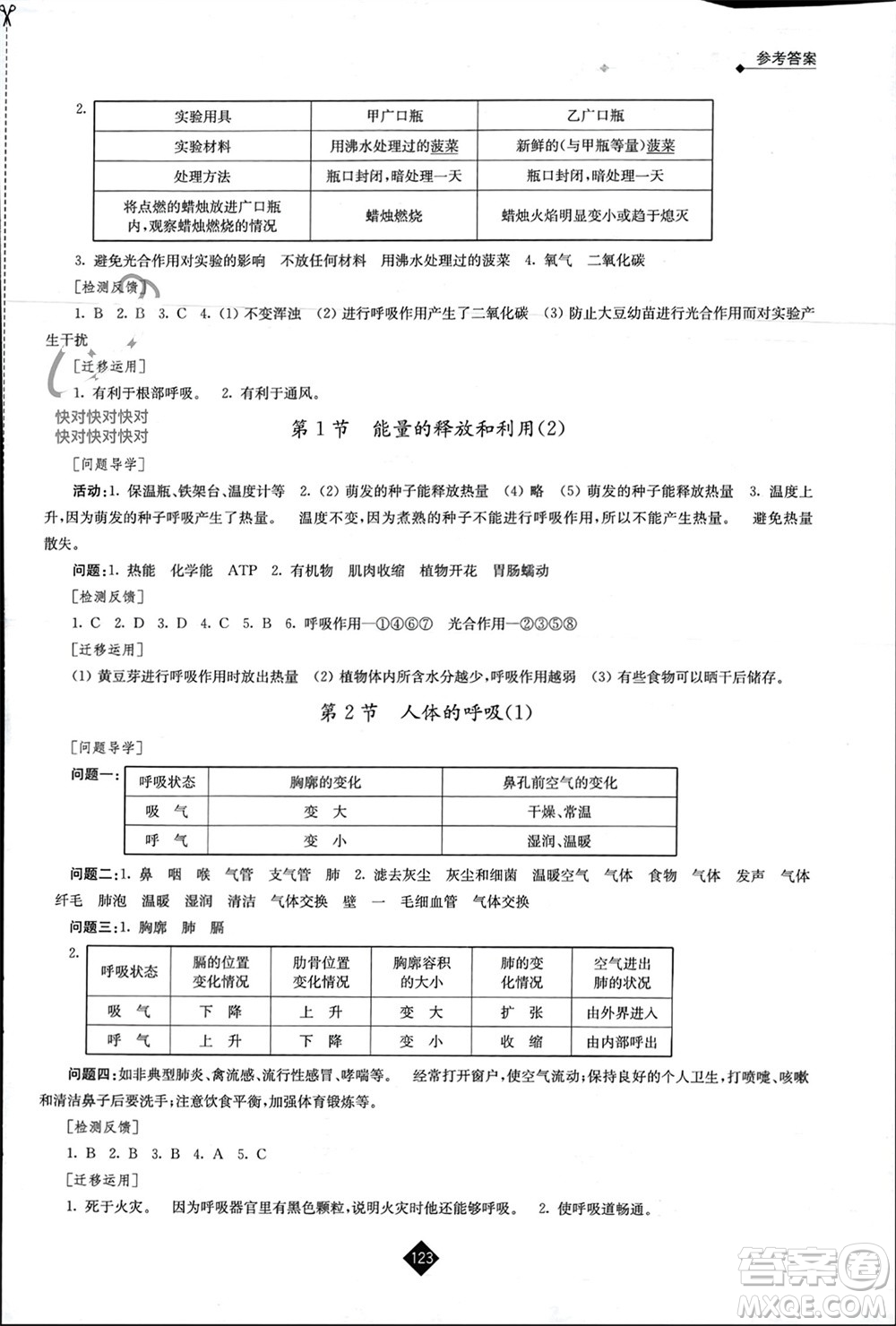 江蘇人民出版社2023年秋伴你學(xué)七年級(jí)生物上冊(cè)蘇科版參考答案