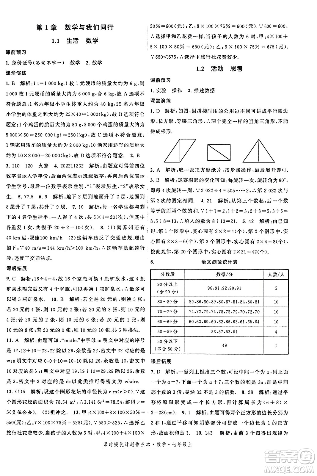 江蘇人民出版社2023年秋課時提優(yōu)計劃作業(yè)本七年級數(shù)學上冊蘇科版答案