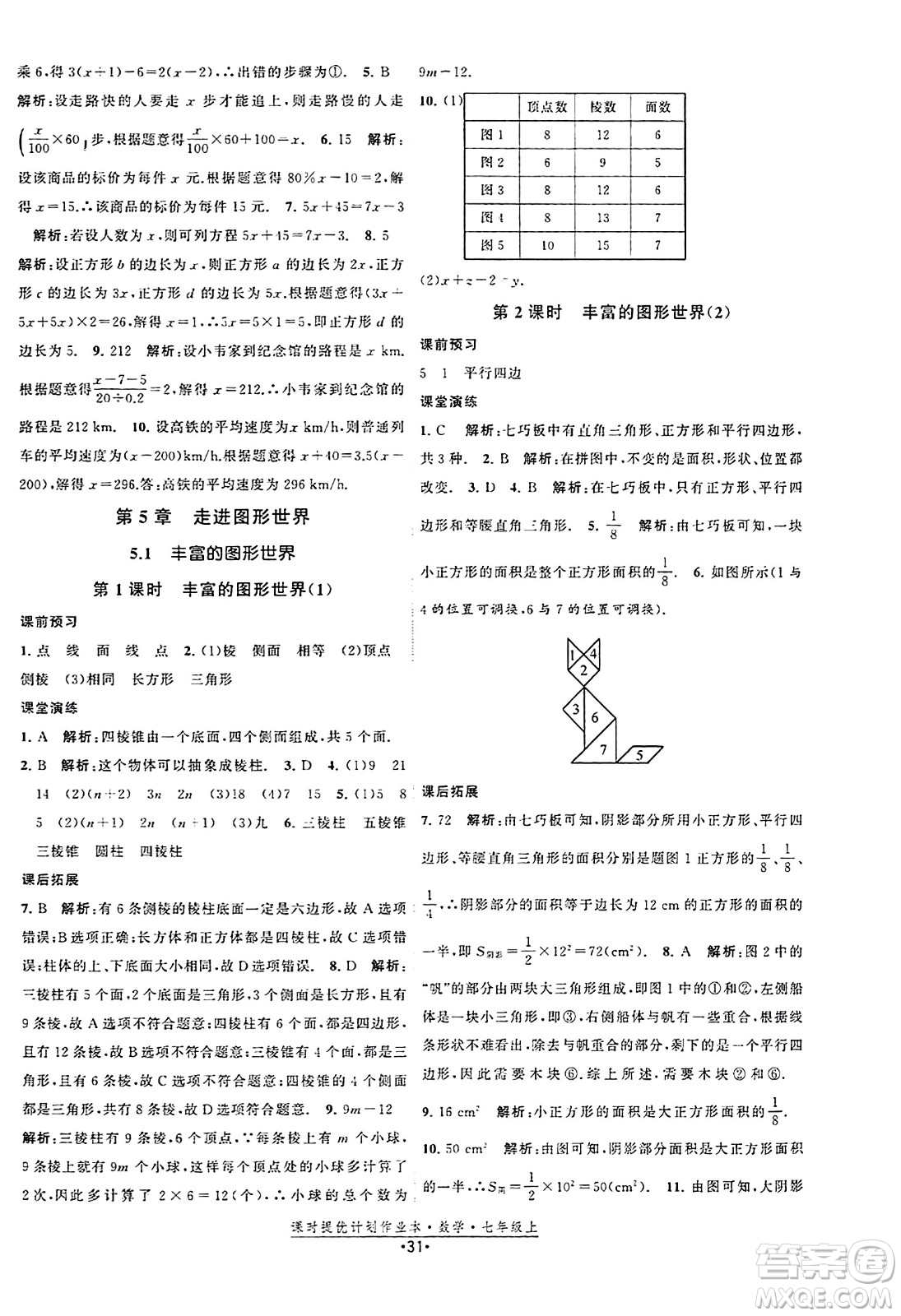 江蘇人民出版社2023年秋課時提優(yōu)計劃作業(yè)本七年級數(shù)學上冊蘇科版答案