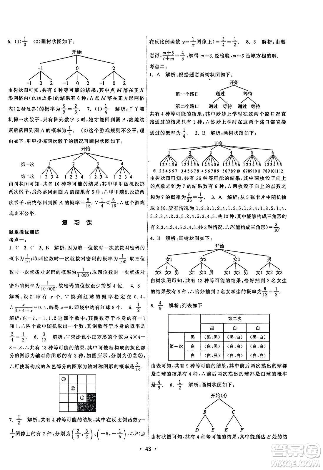 江蘇人民出版社2023年秋課時(shí)提優(yōu)計(jì)劃作業(yè)本九年級(jí)數(shù)學(xué)上冊(cè)蘇科版答案