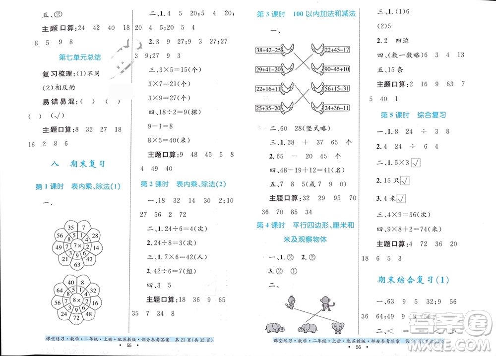 貴州教育出版社2023年秋課堂練習(xí)二年級數(shù)學(xué)上冊蘇教版參考答案