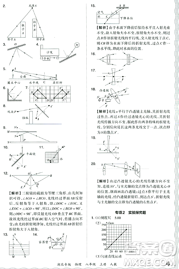 江西人民出版社2023年秋王朝霞各地期末試卷精選八年級(jí)物理上冊(cè)人教版湖北專版答案