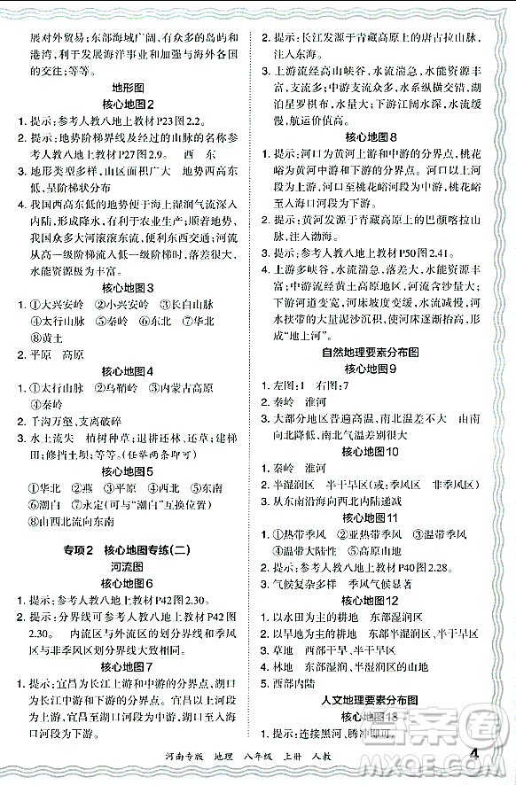 江西人民出版社2023年秋王朝霞各地期末試卷精選八年級地理上冊人教版河南專版答案
