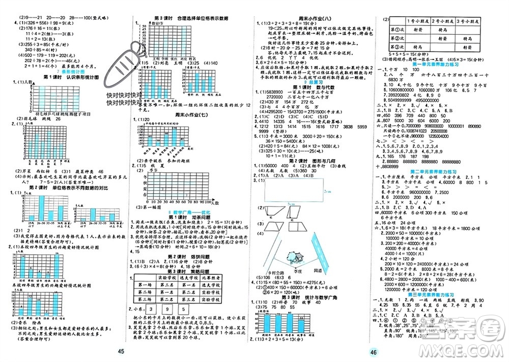 天津人民出版社2023年秋大白皮課堂練習(xí)四年級(jí)數(shù)學(xué)上冊人教版參考答案