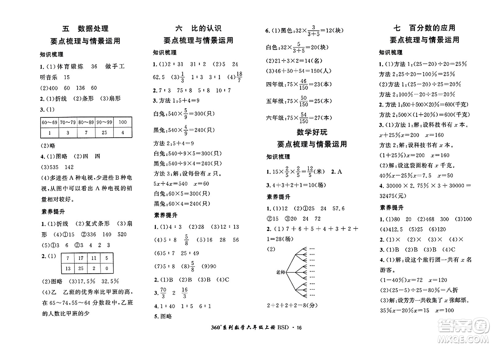 吉林教育出版社2023年秋黃岡360度定制密卷六年級數(shù)學(xué)上冊北師大版答案