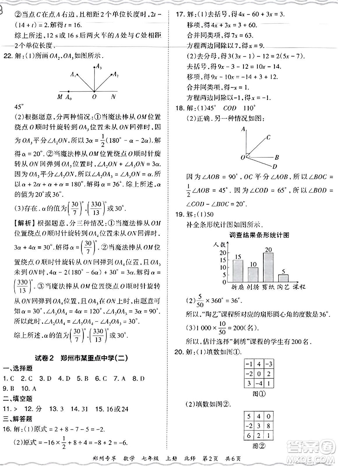 江西人民出版社2023年秋王朝霞期末真題精編七年級數(shù)學(xué)上冊北師大版河南專版答案