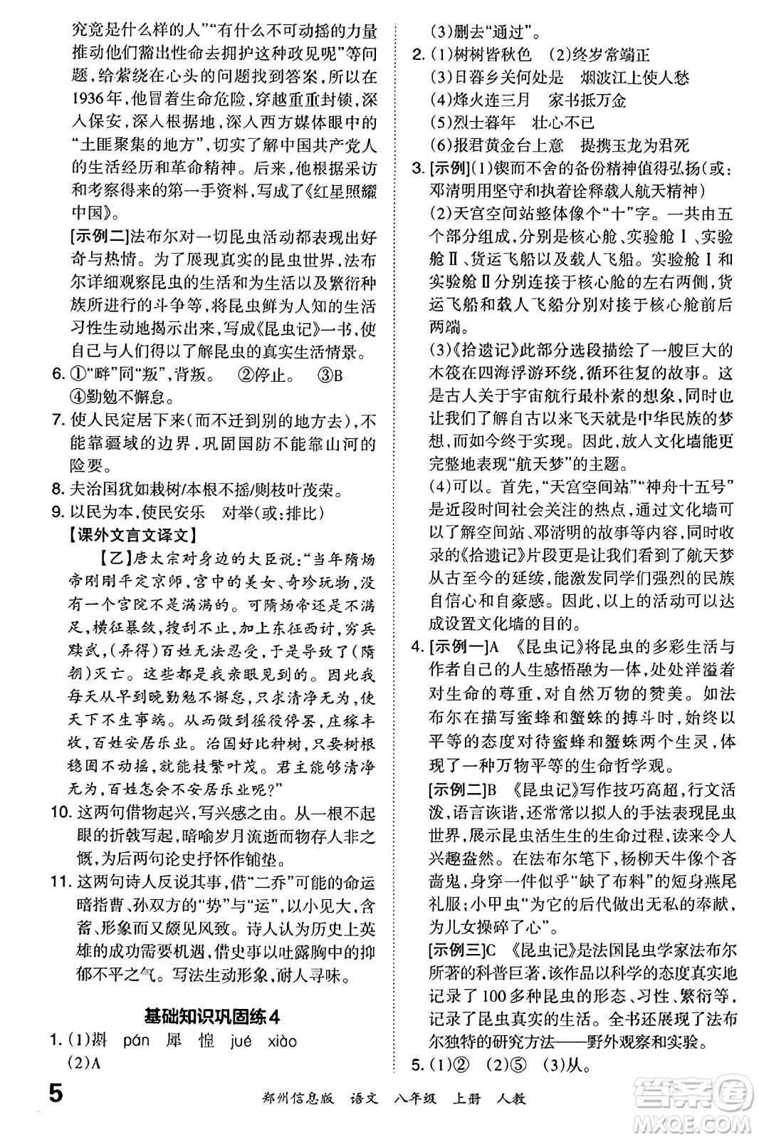 江西人民出版社2023年秋王朝霞期末真題精編八年級(jí)語文上冊(cè)人教版河南專版答案