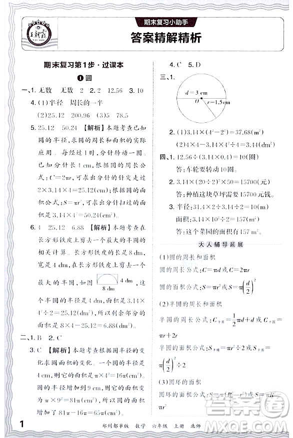 江西人民出版社2023年秋王朝霞期末真題精編六年級(jí)數(shù)學(xué)上冊(cè)北師大版鄭州專版答案