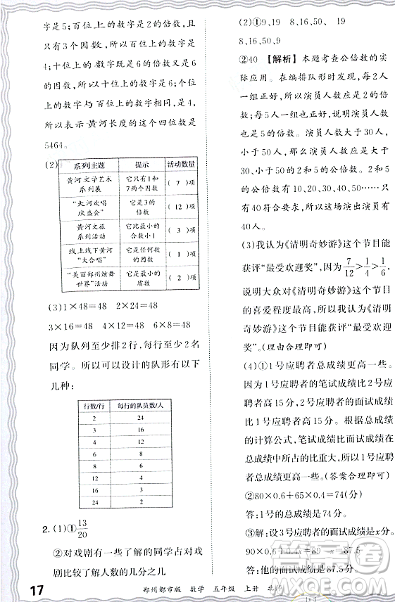 江西人民出版社2023年秋王朝霞期末真題精編五年級數(shù)學(xué)上冊北師大版鄭州專版答案