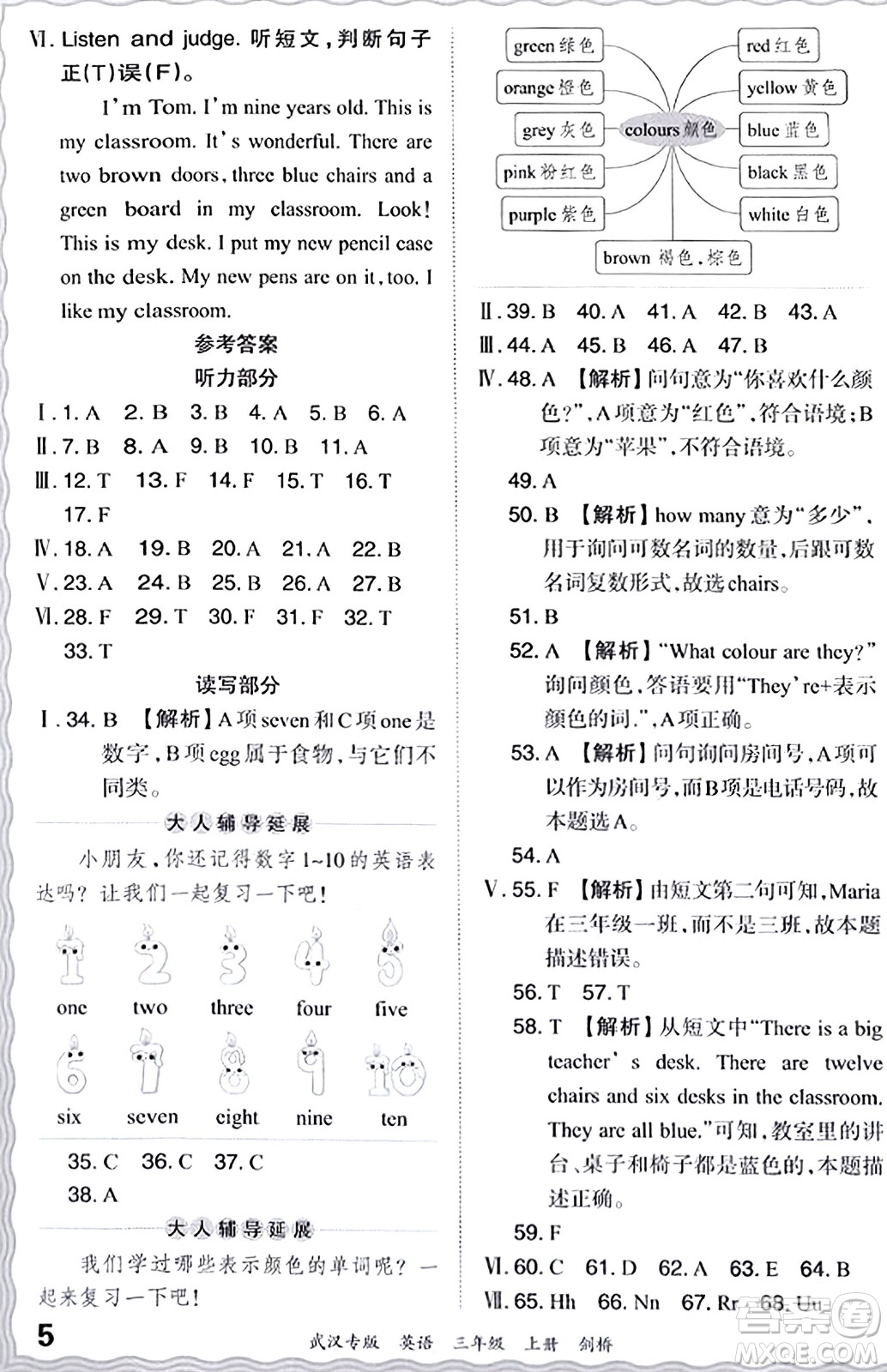 江西人民出版社2023年秋王朝霞期末真題精編三年級(jí)英語(yǔ)上冊(cè)劍橋版大武漢專版答案