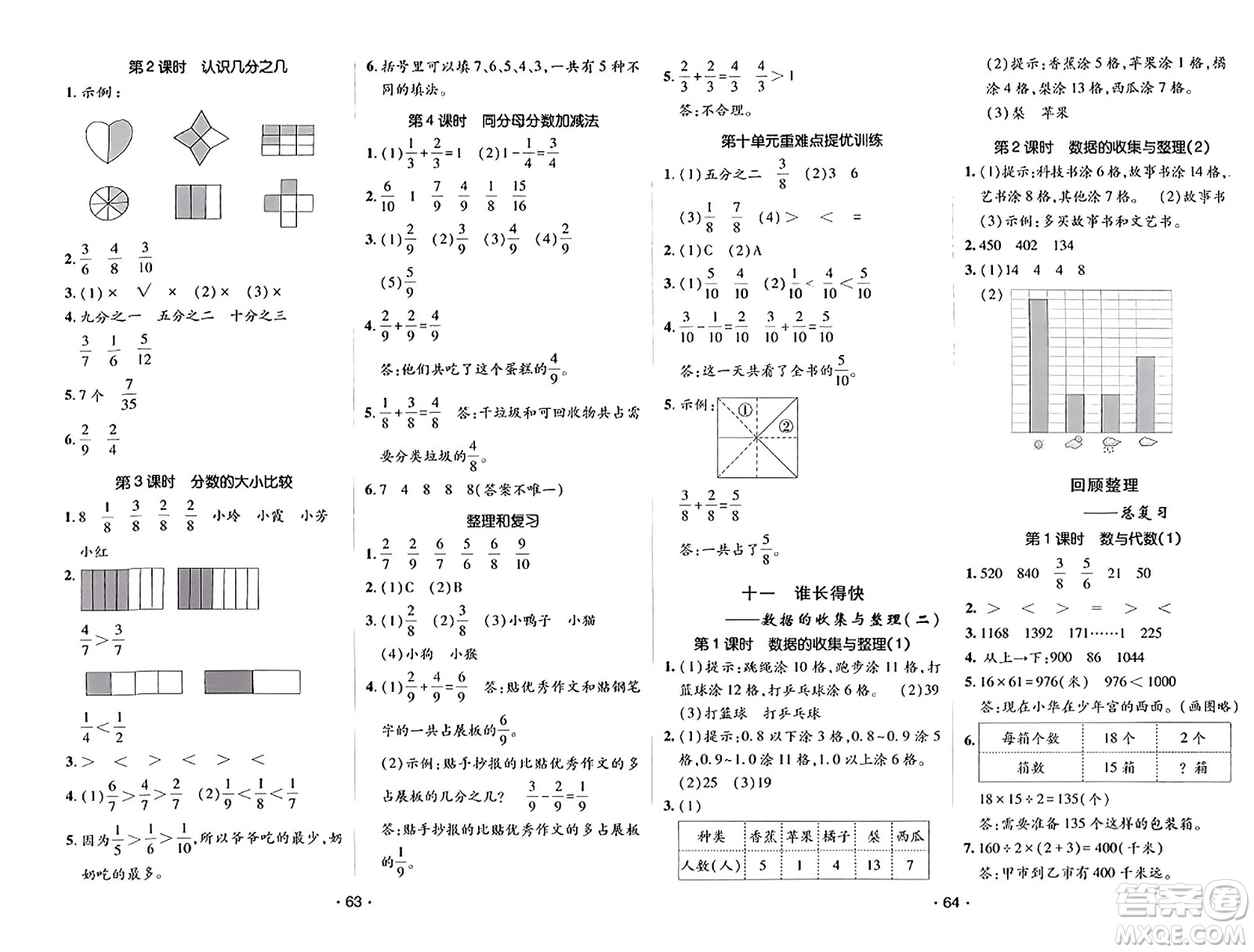 新疆青少年出版社2023年秋同行課課100分過關作業(yè)三年級數(shù)學上冊青島版答案