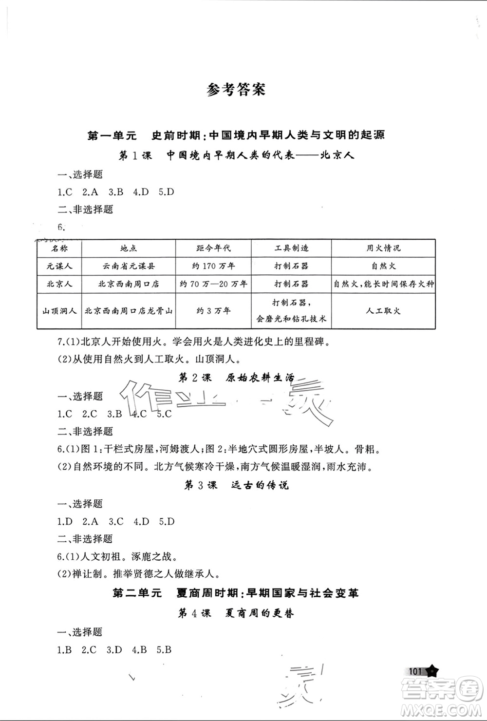 山東友誼出版社2023年秋伴你學(xué)新課程助學(xué)叢書(shū)七年級(jí)中國(guó)歷史上冊(cè)通用版參考答案