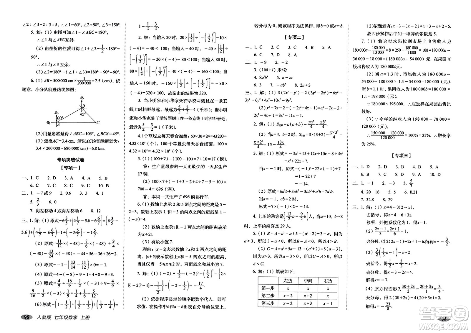 長春出版社2023年秋聚能闖關(guān)100分期末復(fù)習(xí)沖刺卷七年級數(shù)學(xué)上冊人教版答案