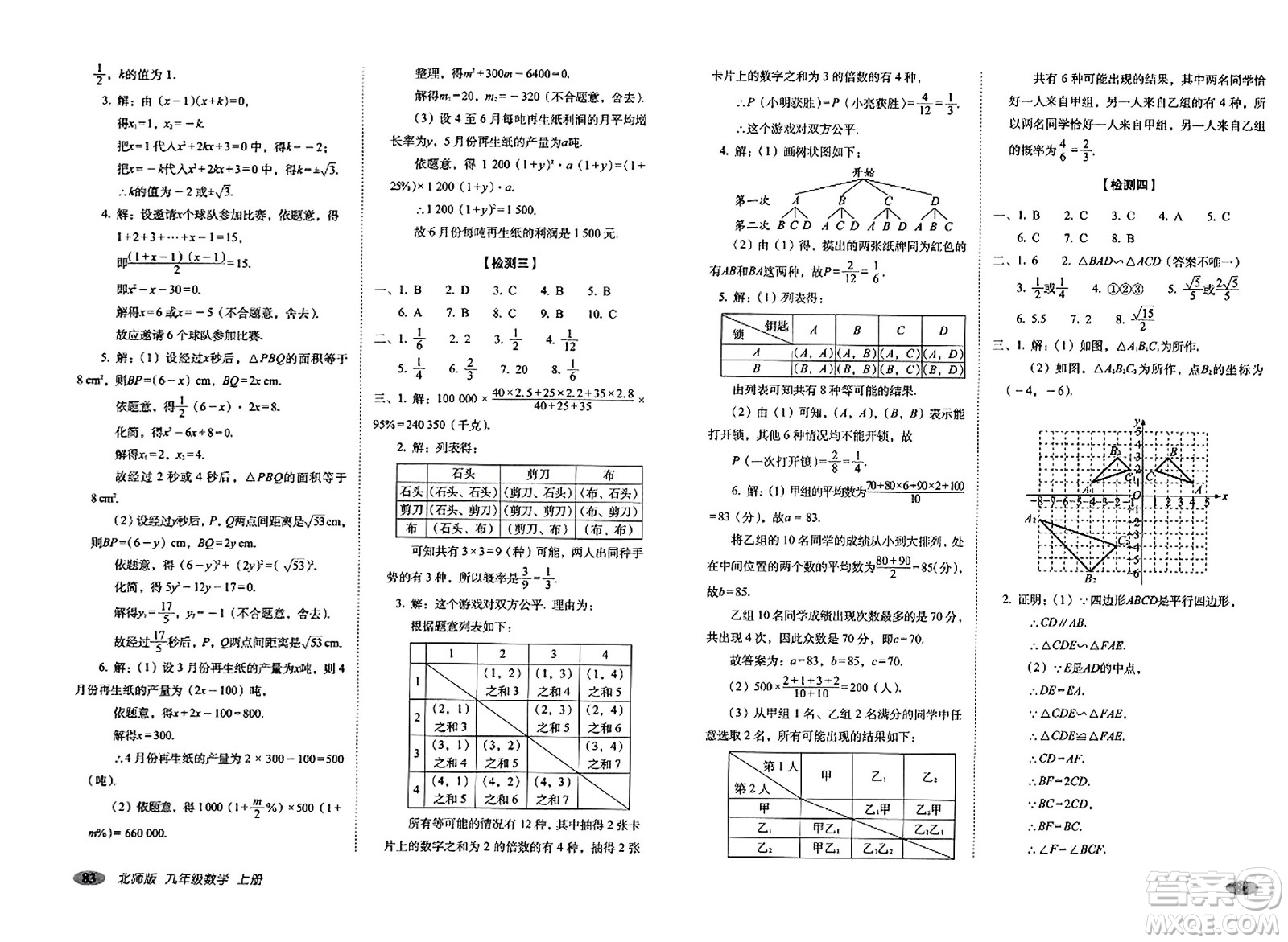 長(zhǎng)春出版社2023年秋聚能闖關(guān)100分期末復(fù)習(xí)沖刺卷九年級(jí)數(shù)學(xué)上冊(cè)北師大版答案