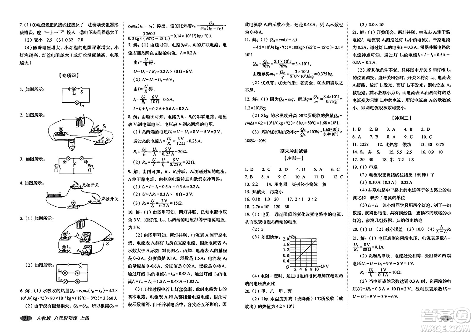 長春出版社2023年秋聚能闖關(guān)100分期末復(fù)習沖刺卷九年級物理上冊人教版答案
