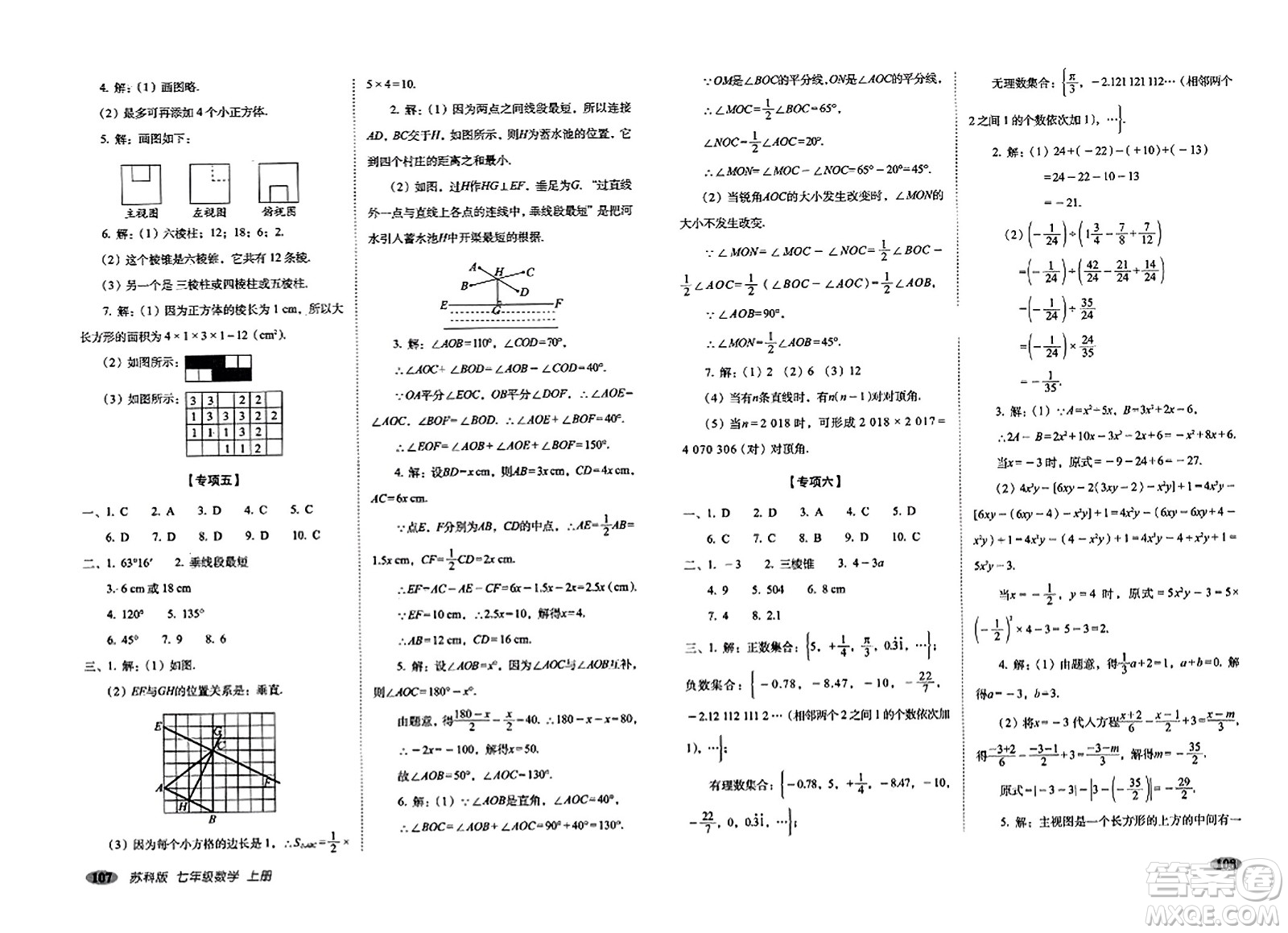 長春出版社2023年秋聚能闖關100分期末復習沖刺卷七年級數(shù)學上冊蘇科版答案