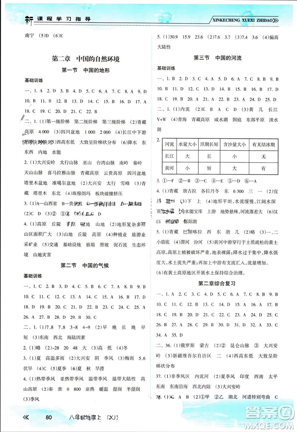 南方出版社2023年秋新課程學(xué)習(xí)指導(dǎo)八年級(jí)地理上冊(cè)湘教版參考答案