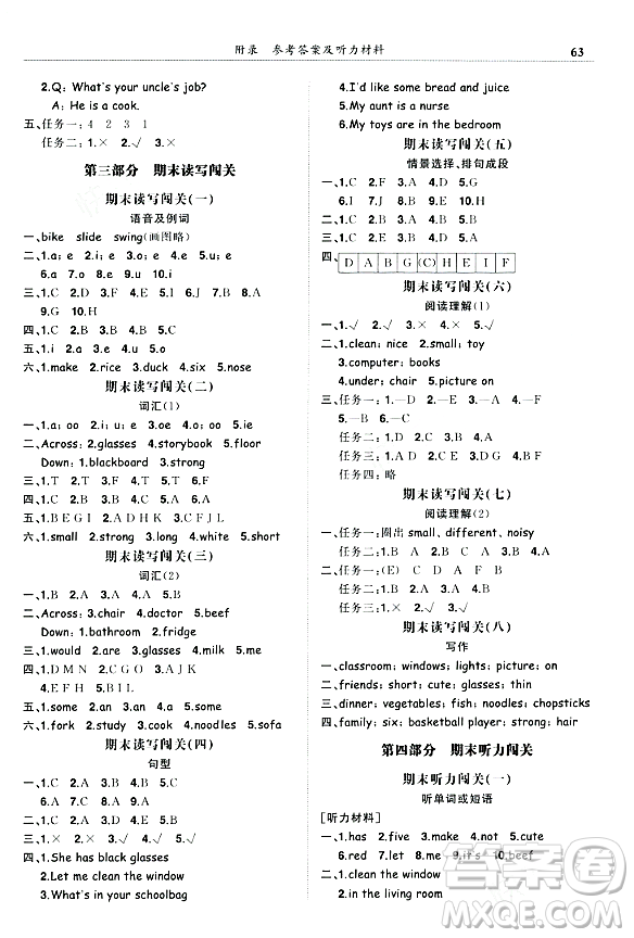 龍門書局2023年秋黃岡小狀元滿分沖刺微測驗(yàn)期末復(fù)習(xí)專用四年級(jí)英語上冊人教PEP版答案