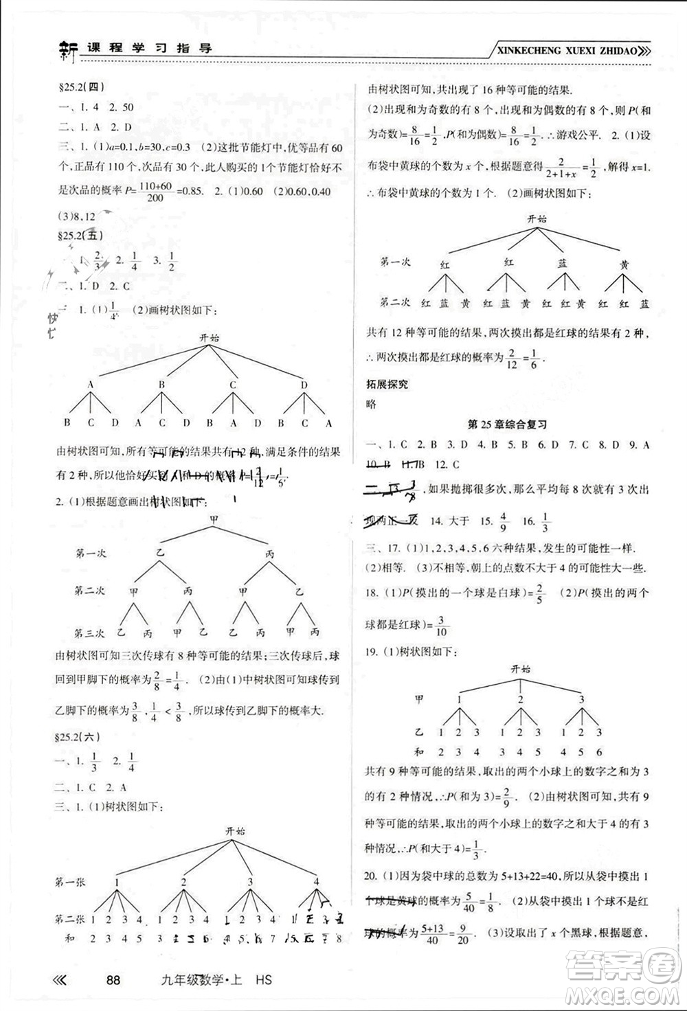 南方出版社2023年秋新課程學習指導(dǎo)九年級數(shù)學上冊華師大版參考答案