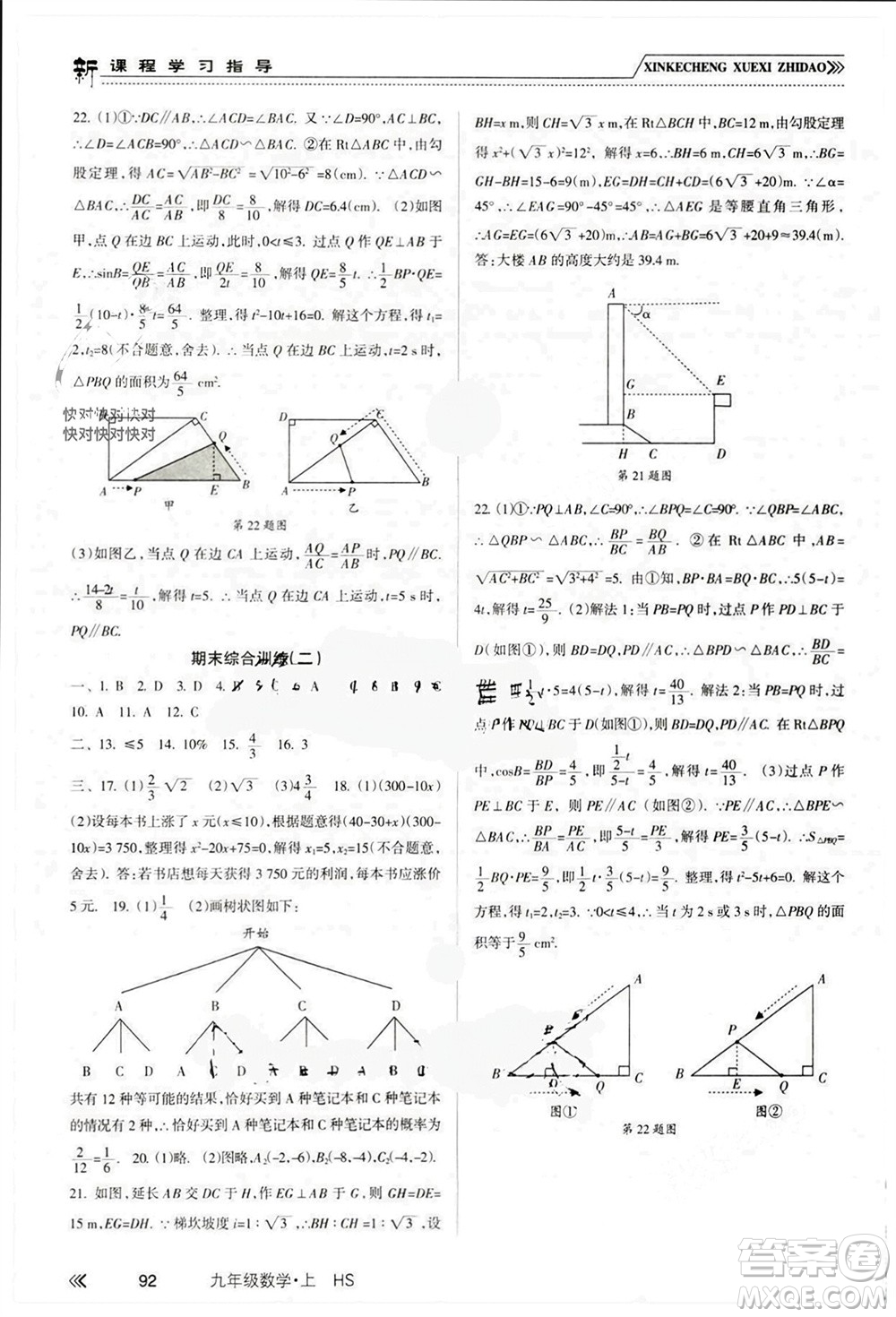 南方出版社2023年秋新課程學習指導(dǎo)九年級數(shù)學上冊華師大版參考答案