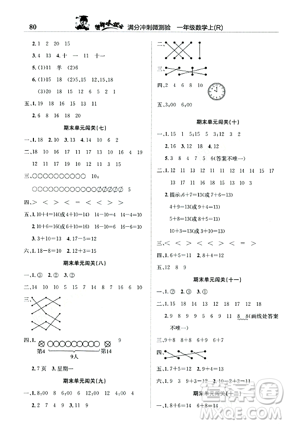 龍門(mén)書(shū)局2023年秋黃岡小狀元滿分沖刺微測(cè)驗(yàn)期末復(fù)習(xí)專用一年級(jí)數(shù)學(xué)上冊(cè)人教版答案