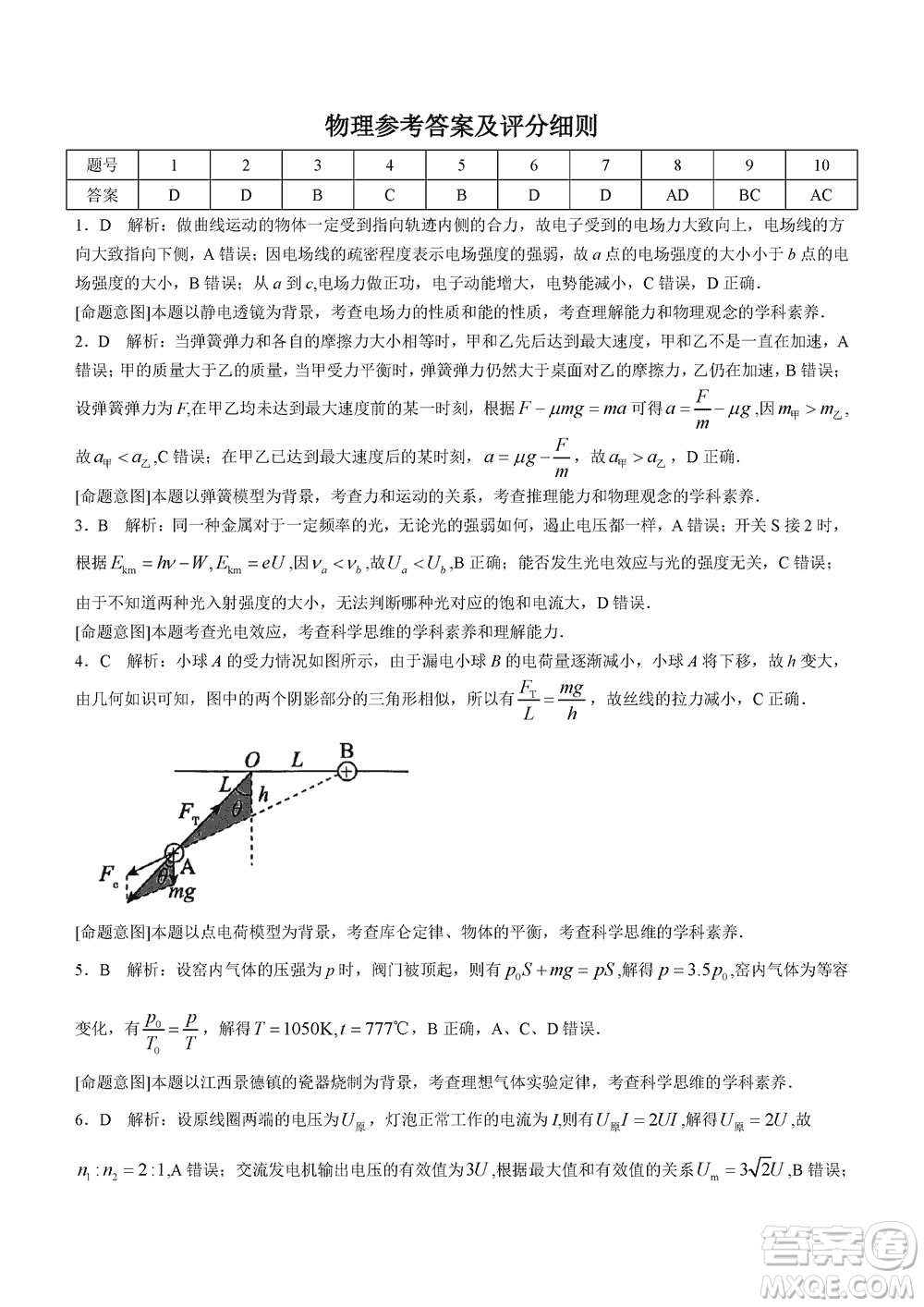 2024屆河北省部分重點高中高三上學(xué)期12月普通高考模擬試題物理參考答案