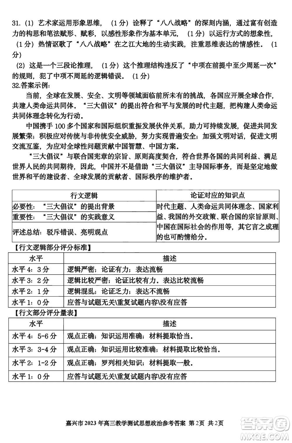 浙江嘉興市2024屆高三上學(xué)期12月一?？荚囌螀⒖即鸢?><span style=