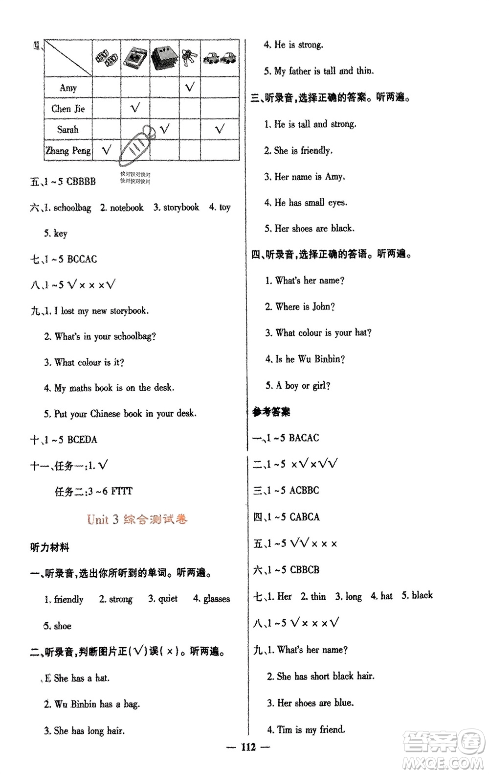四川大學(xué)出版社2023年秋課堂點(diǎn)睛四年級(jí)英語上冊人教版參考答案