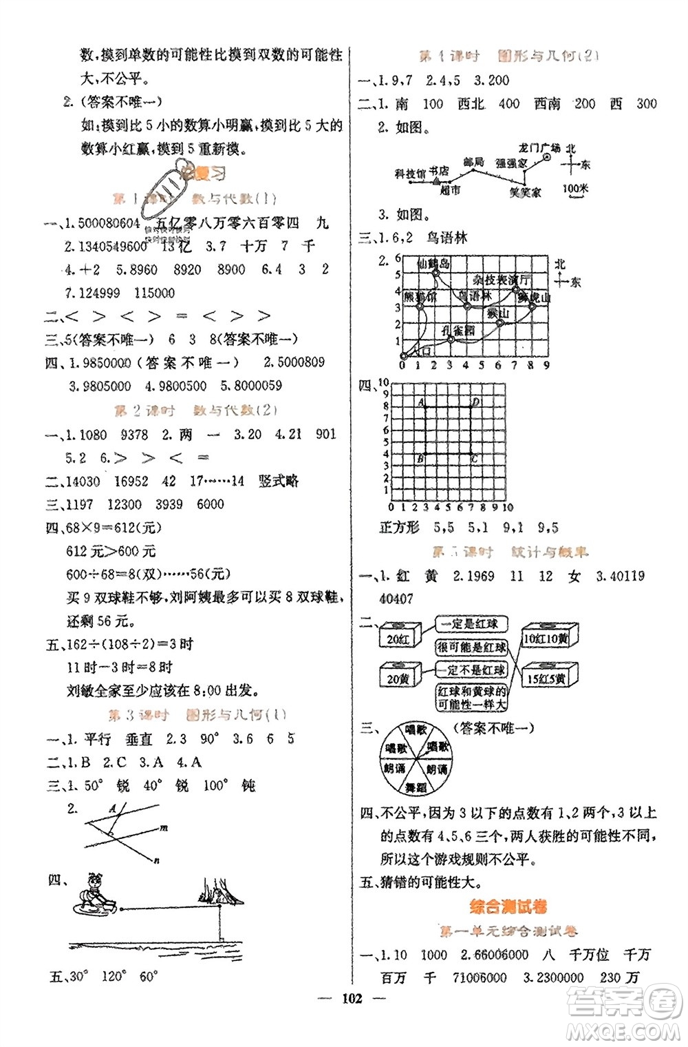 四川大學出版社2023年秋課堂點睛四年級數(shù)學上冊北師大版參考答案