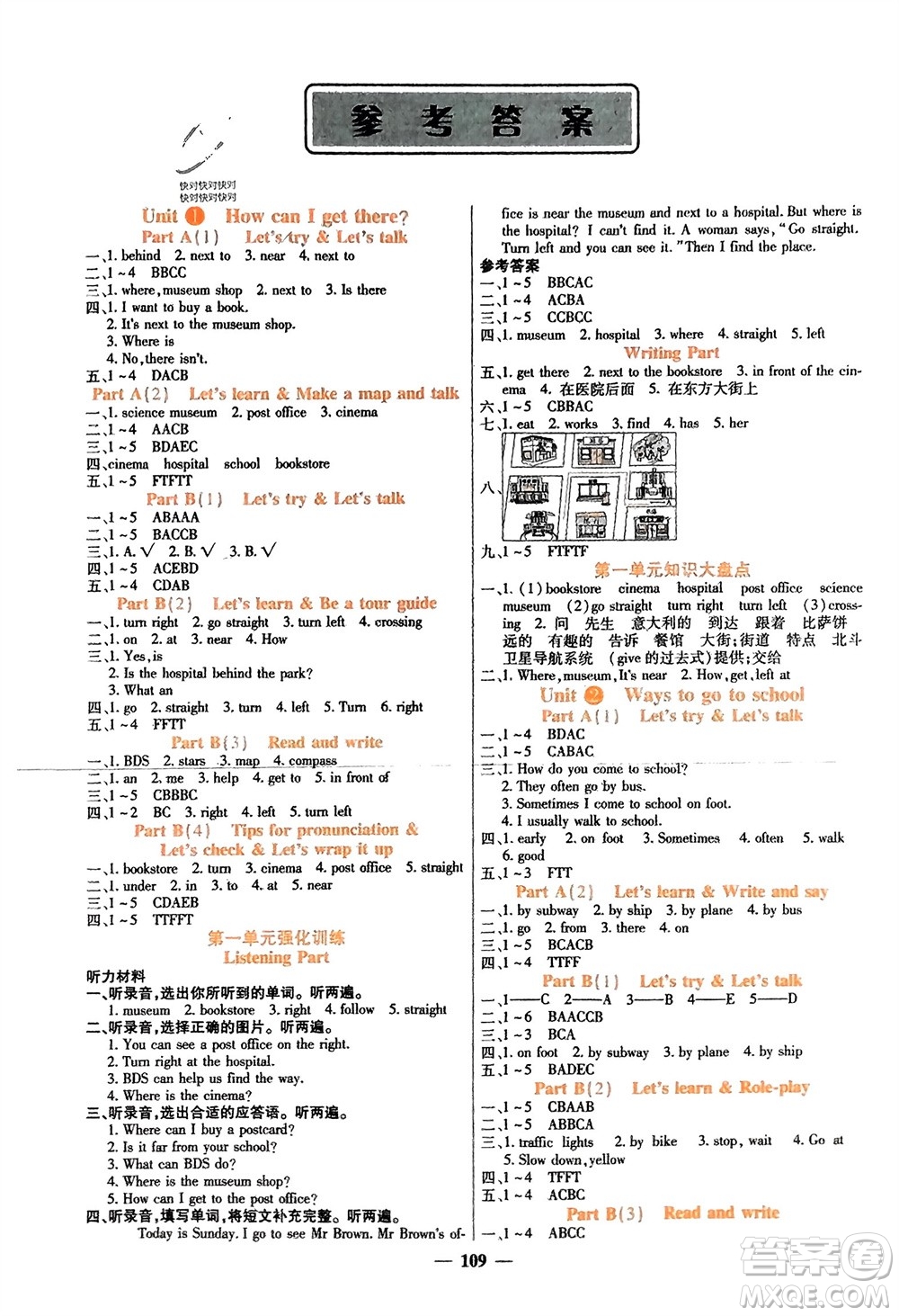 四川大學(xué)出版社2023年秋課堂點(diǎn)睛六年級(jí)英語(yǔ)上冊(cè)人教版參考答案
