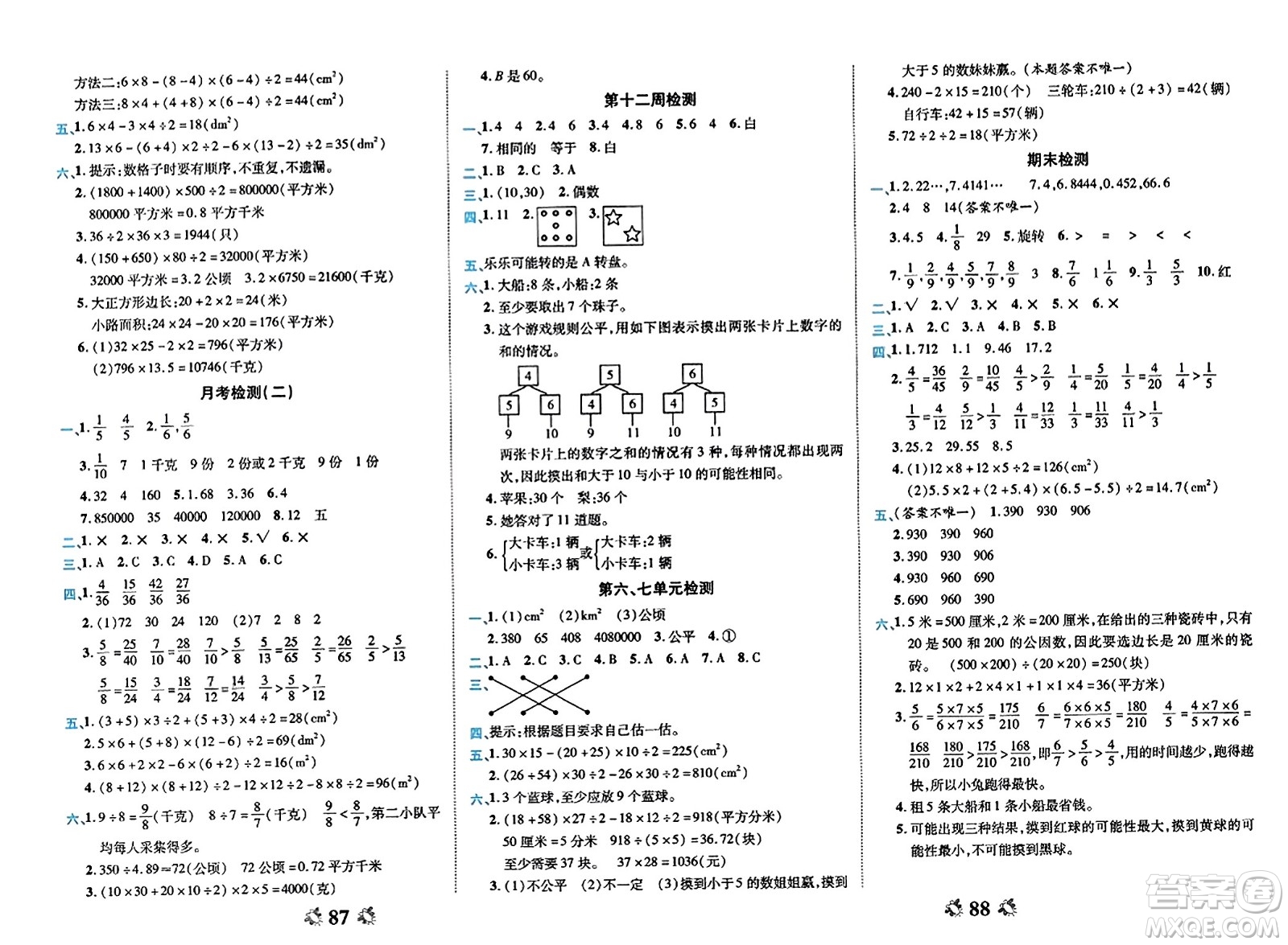 山東美術(shù)出版社2023年秋全能練考卷五年級(jí)數(shù)學(xué)上冊(cè)北師大版答案