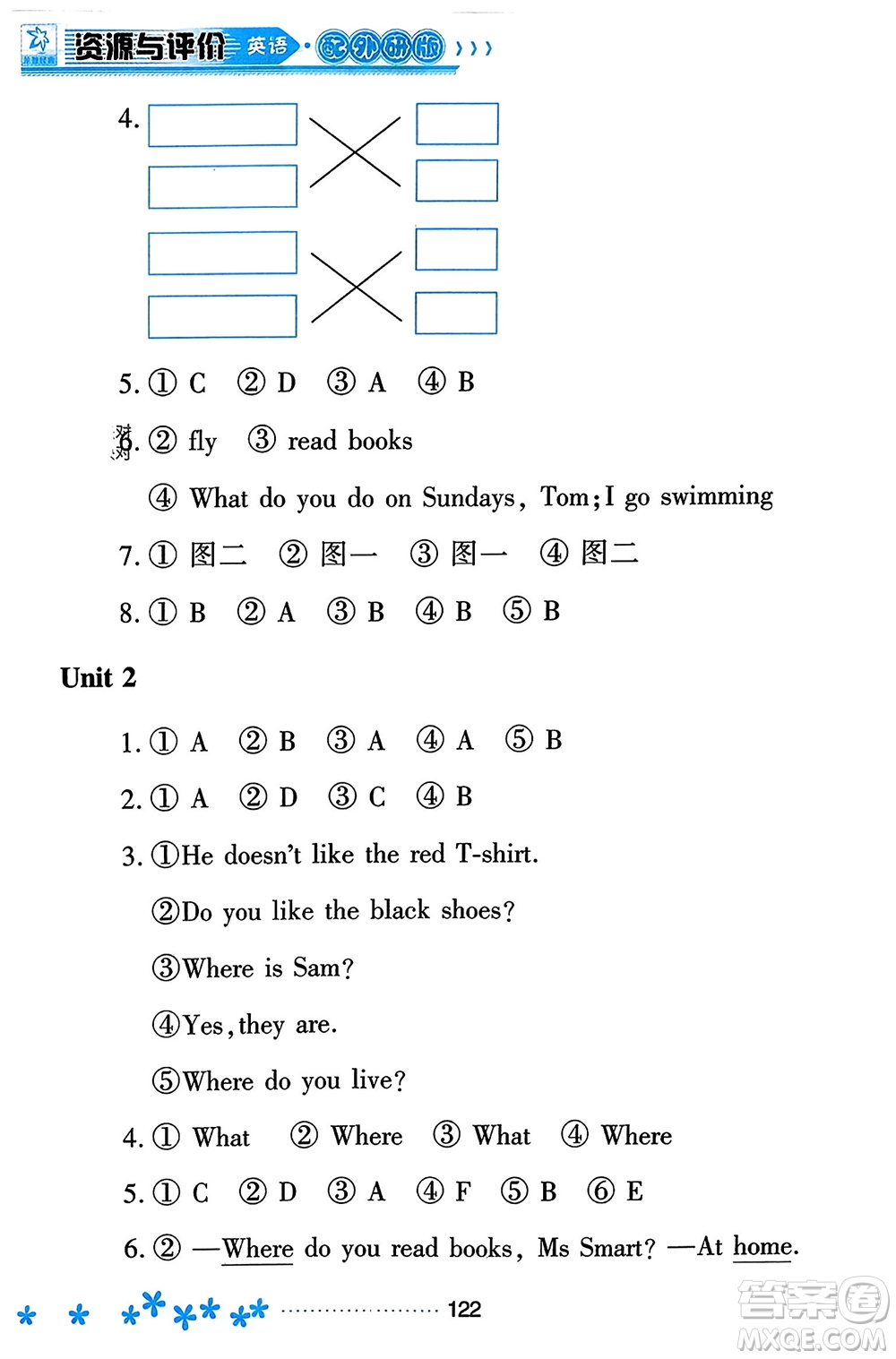 黑龍江教育出版社2023年秋資源與評價(jià)二年級英語上冊外研版參考答案