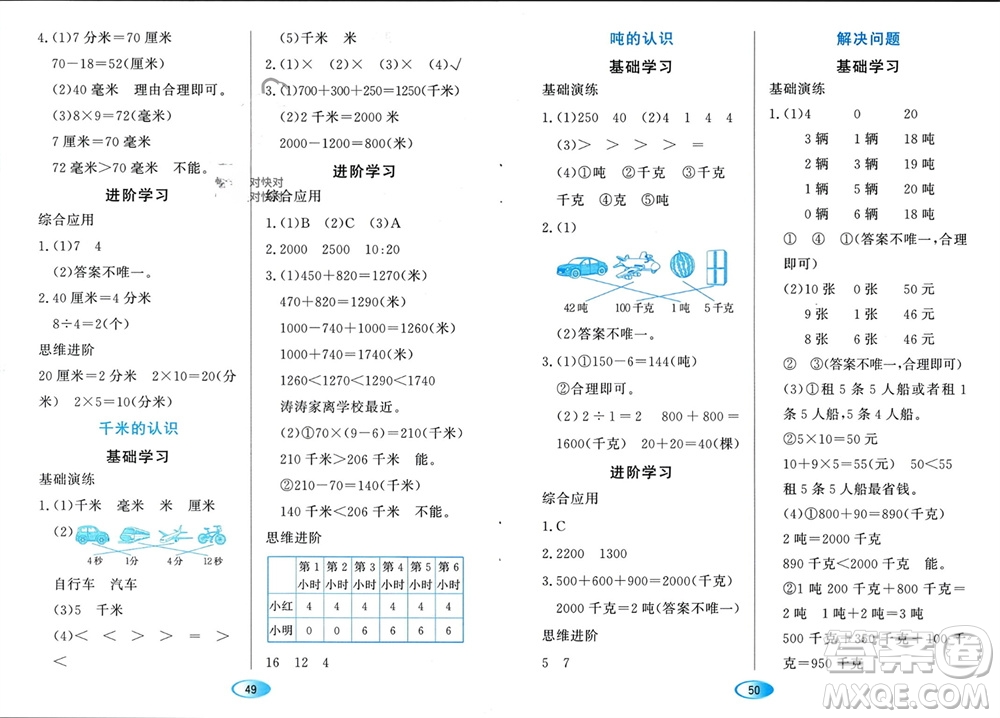 黑龍江教育出版社2023年秋資源與評(píng)價(jià)三年級(jí)數(shù)學(xué)上冊(cè)人教版參考答案