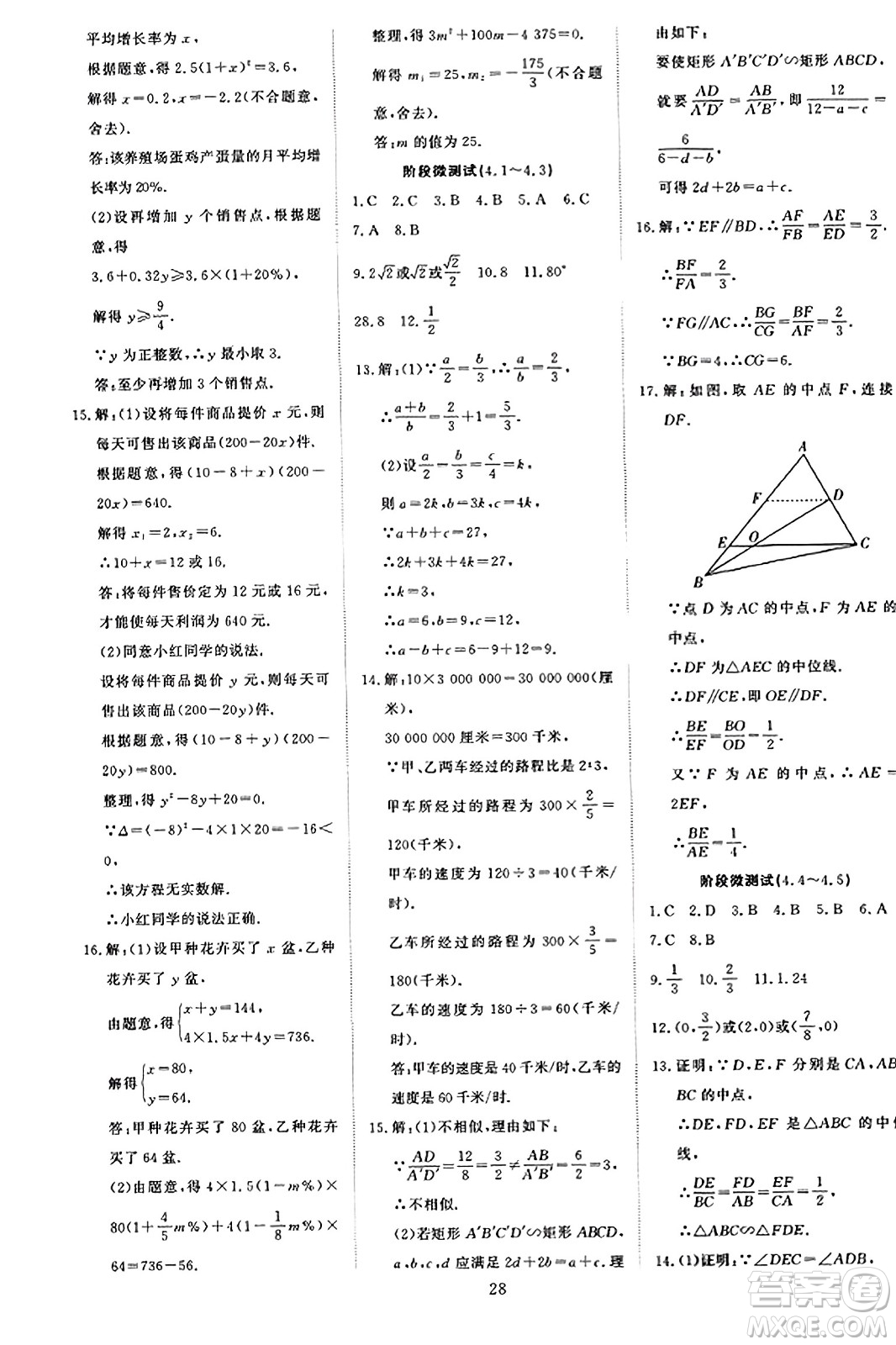延邊教育出版社2023年秋暢行課堂九年級數(shù)學(xué)上冊北師大版答案