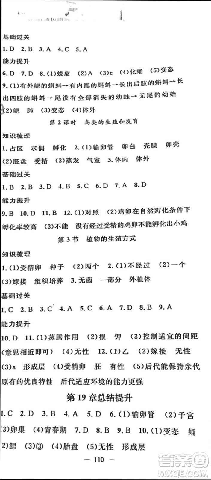 陽光出版社2023年秋精英新課堂三點分層作業(yè)八年級生物上冊北師大版參考答案
