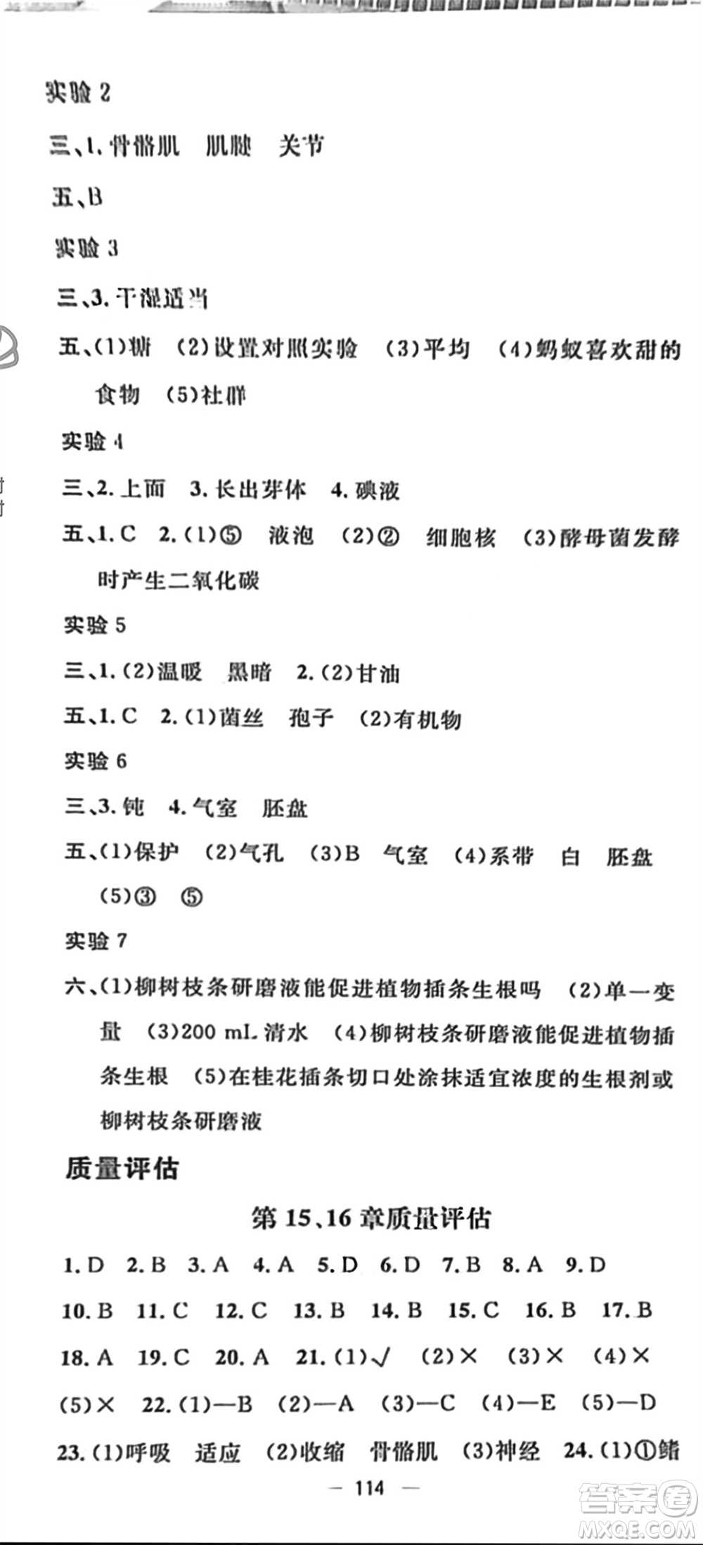 陽光出版社2023年秋精英新課堂三點分層作業(yè)八年級生物上冊北師大版參考答案