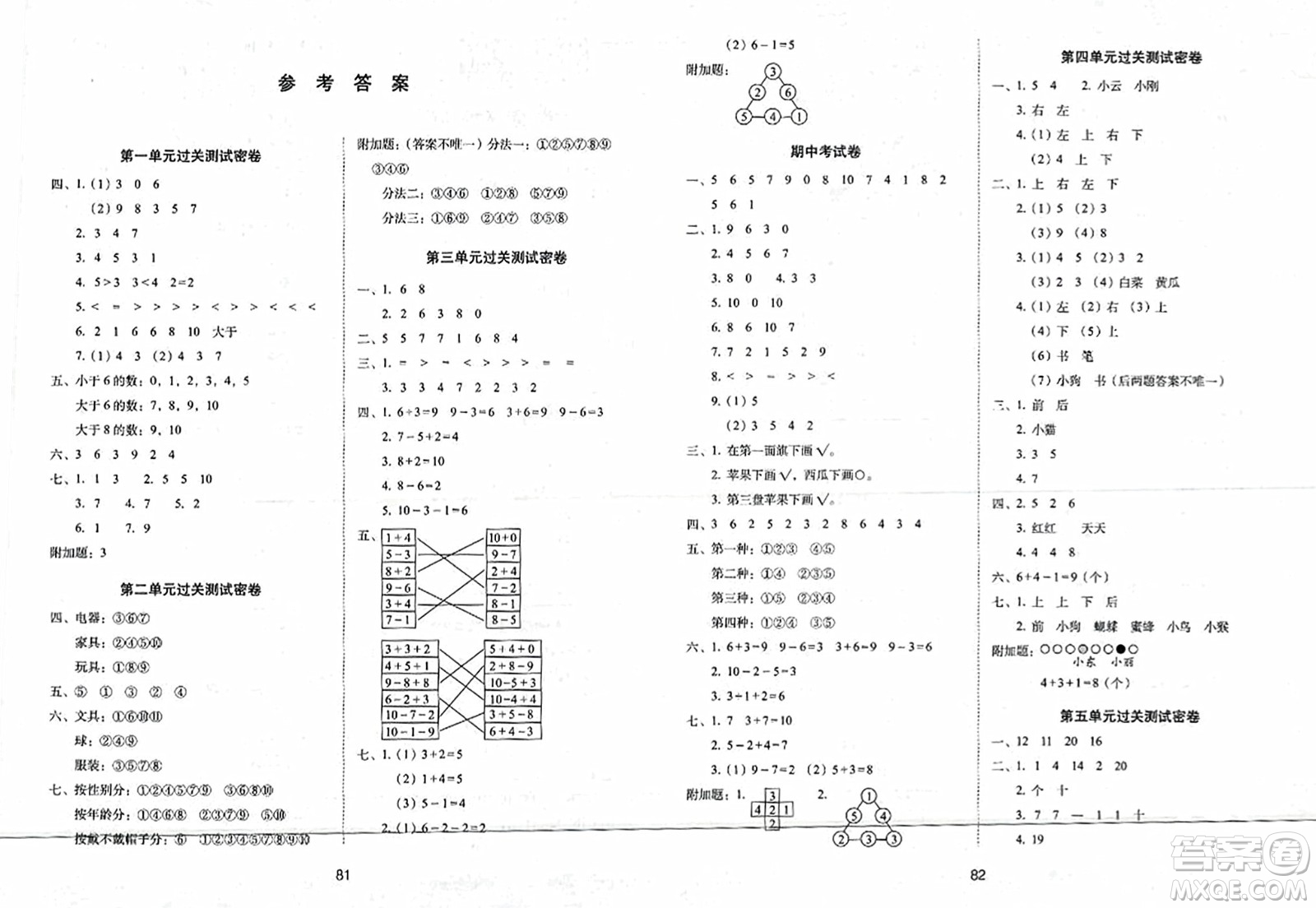 長春出版社2023年秋期末沖刺100分完全試卷一年級數學上冊青島版答案