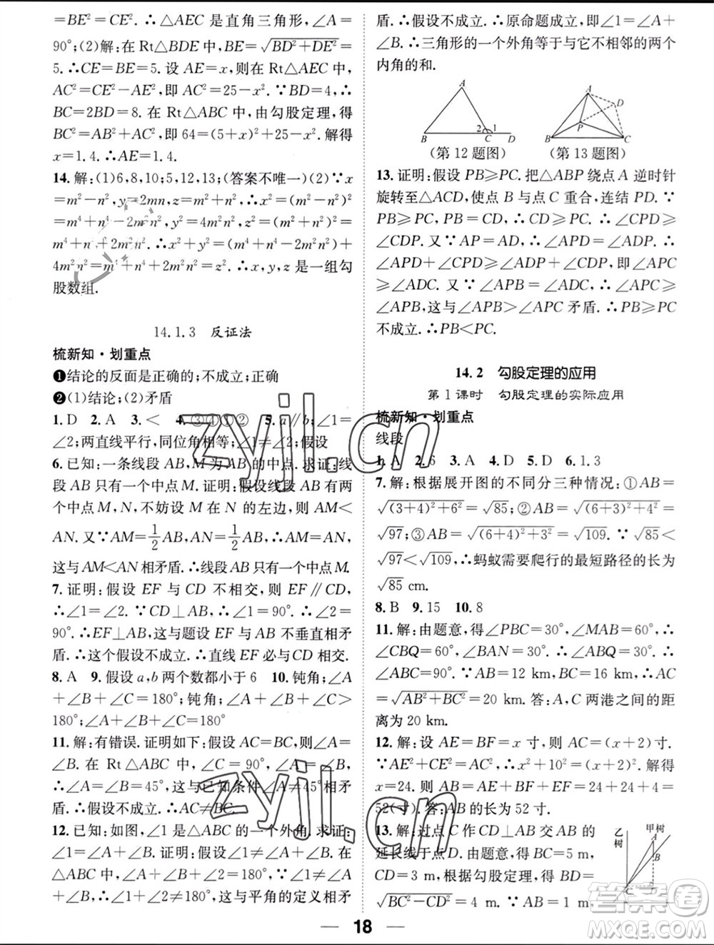 江西教育出版社2023年秋精英新課堂三點(diǎn)分層作業(yè)八年級(jí)數(shù)學(xué)上冊(cè)華師大版參考答案