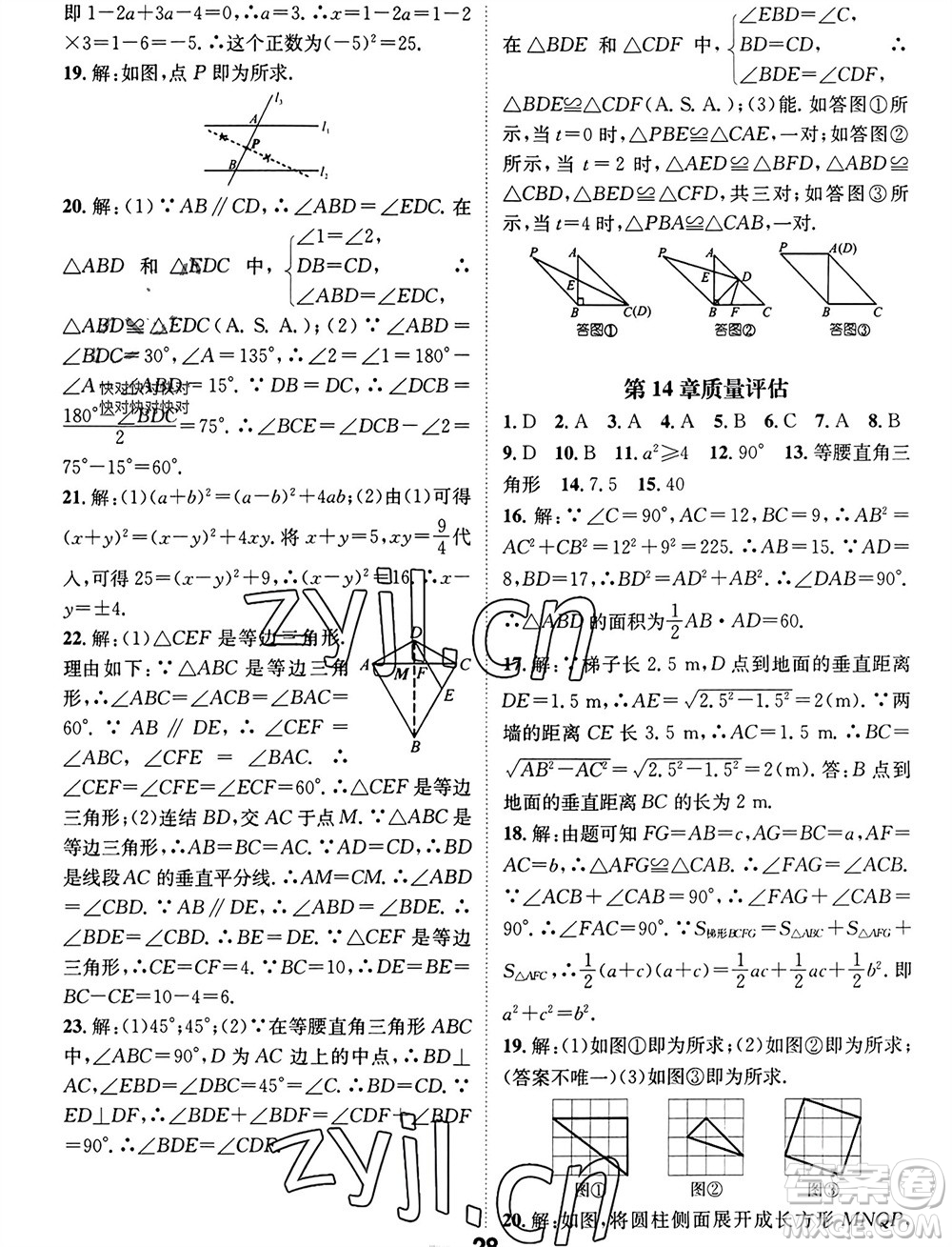 江西教育出版社2023年秋精英新課堂三點(diǎn)分層作業(yè)八年級(jí)數(shù)學(xué)上冊(cè)華師大版參考答案