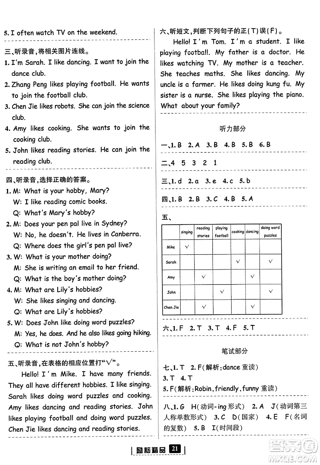 延邊人民出版社2023年秋勵(lì)耘書業(yè)勵(lì)耘新同步六年級(jí)英語上冊(cè)人教版答案