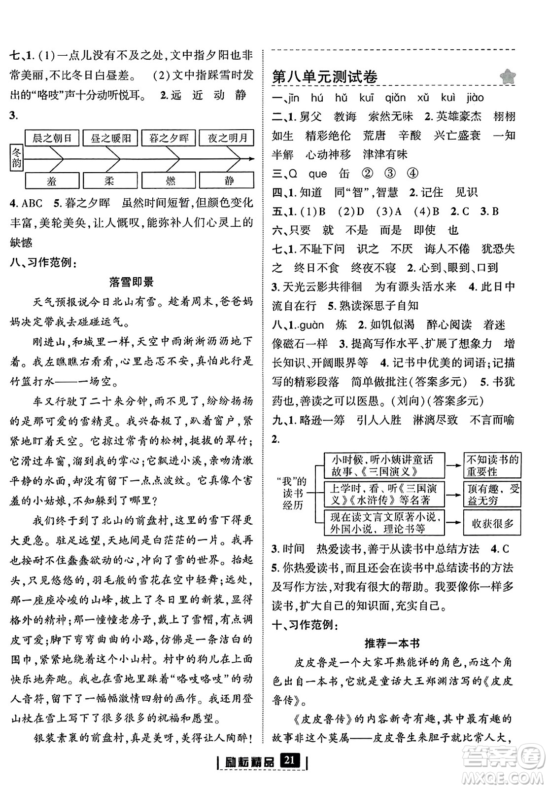 延邊人民出版社2023年秋勵(lì)耘書業(yè)勵(lì)耘新同步五年級(jí)語(yǔ)文上冊(cè)部編版答案