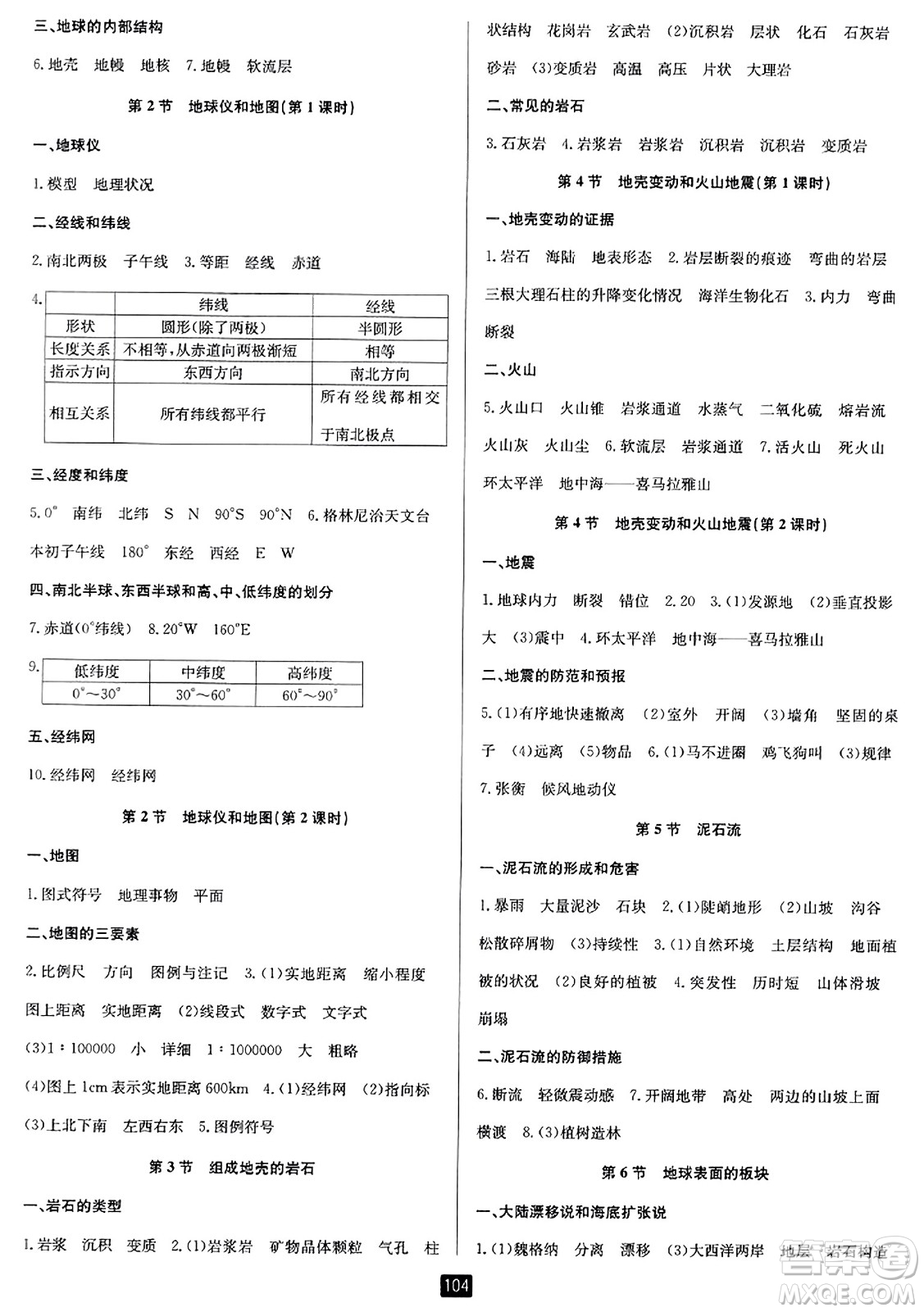 延邊人民出版社2023年秋勵耘書業(yè)勵耘新同步七年級科學上冊浙教版答案