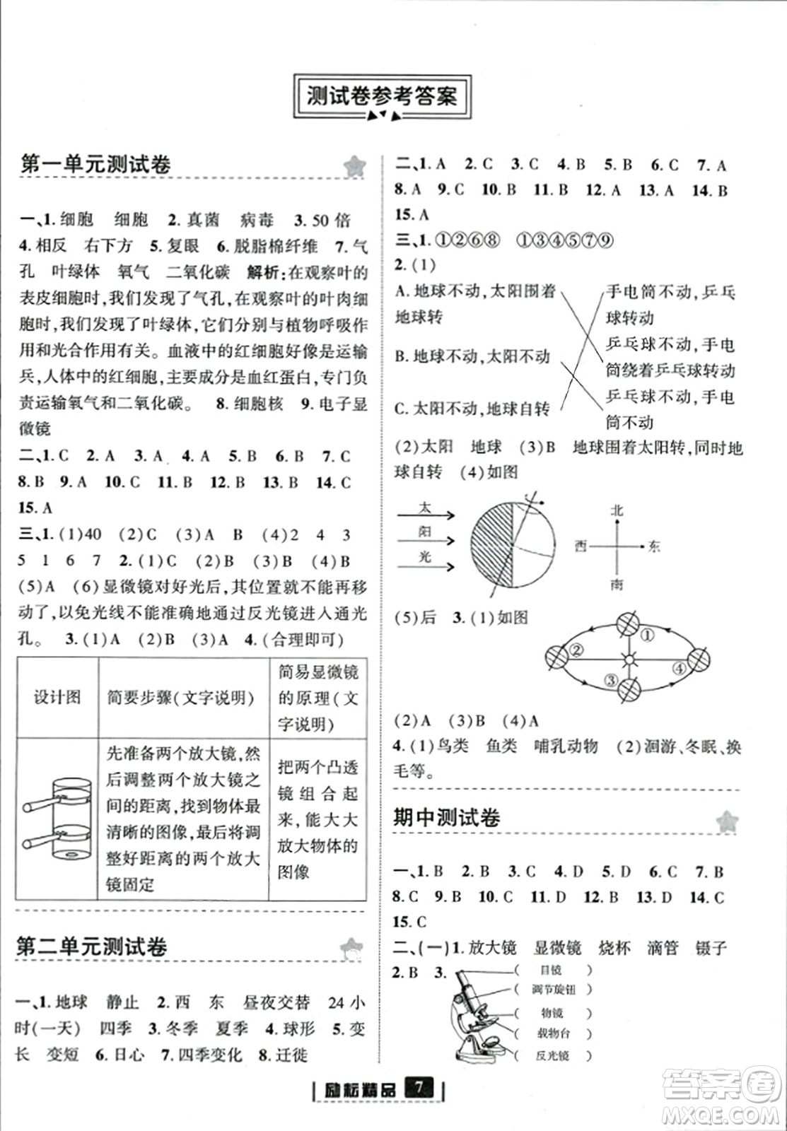 延邊人民出版社2023年秋勵耘書業(yè)勵耘新同步六年級科學上冊教科版答案